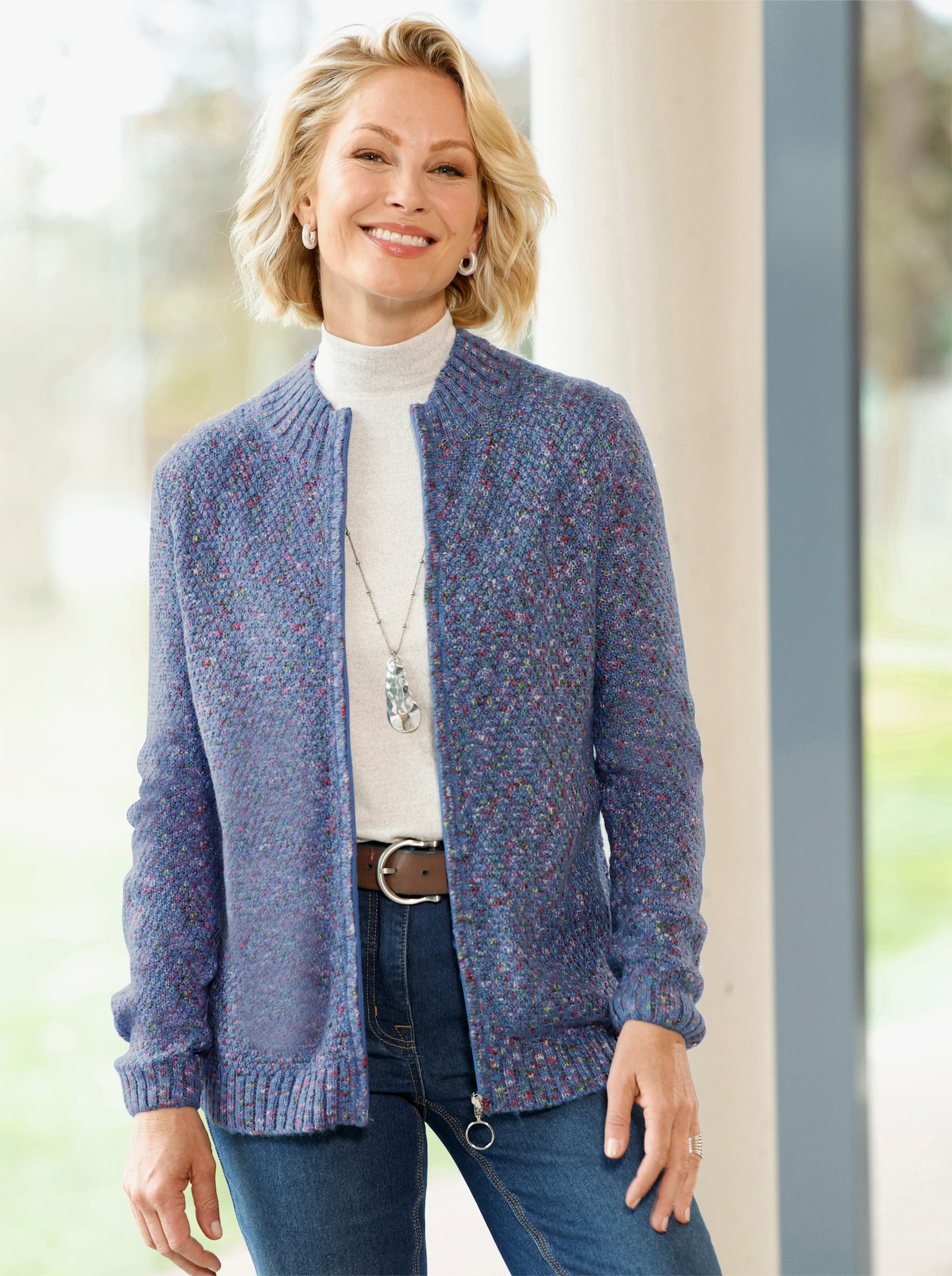 Kofta i melerat material - mellanblå, melerad