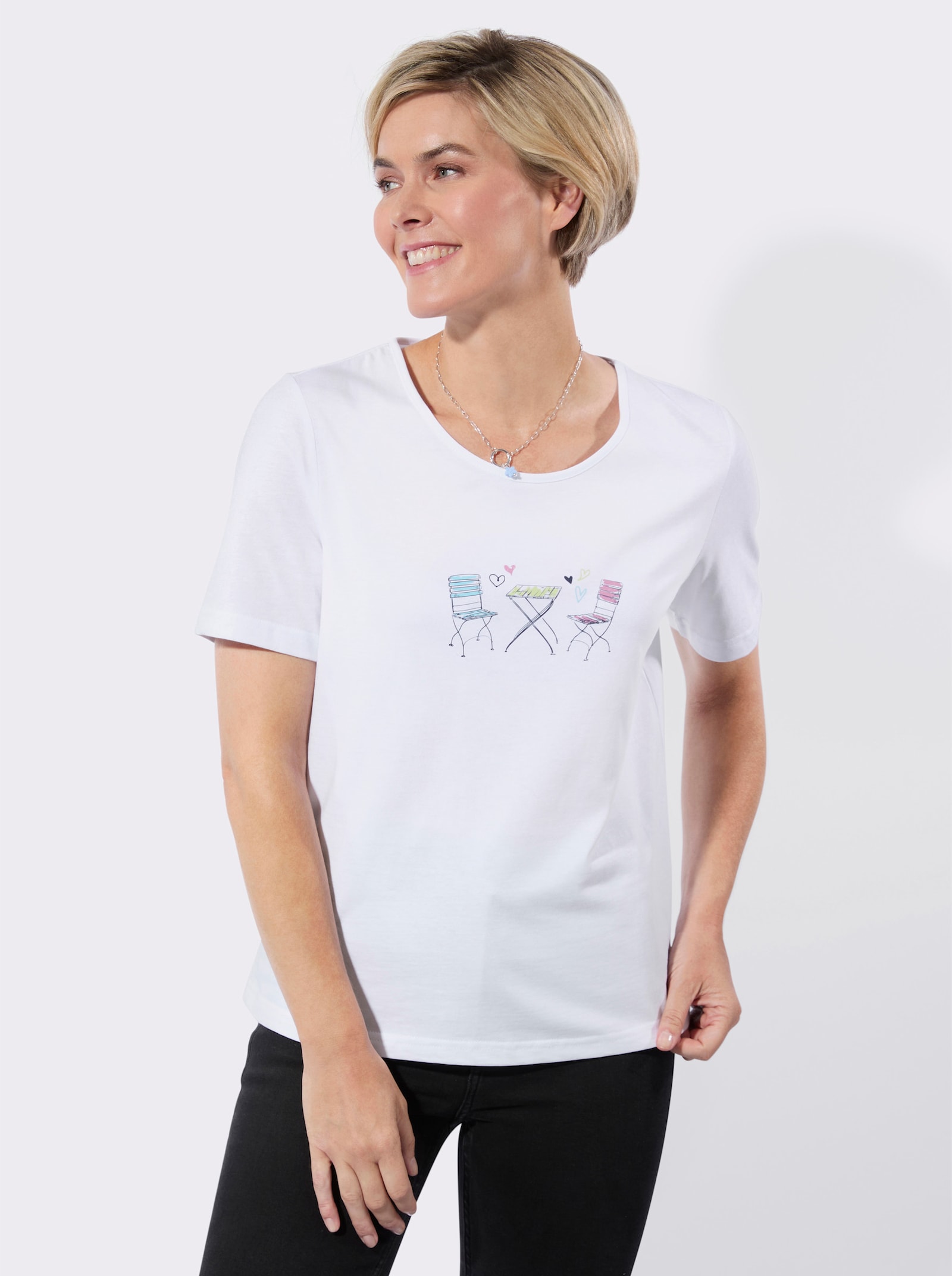 Rundhalsshirt mit platziertem Druck - weiß