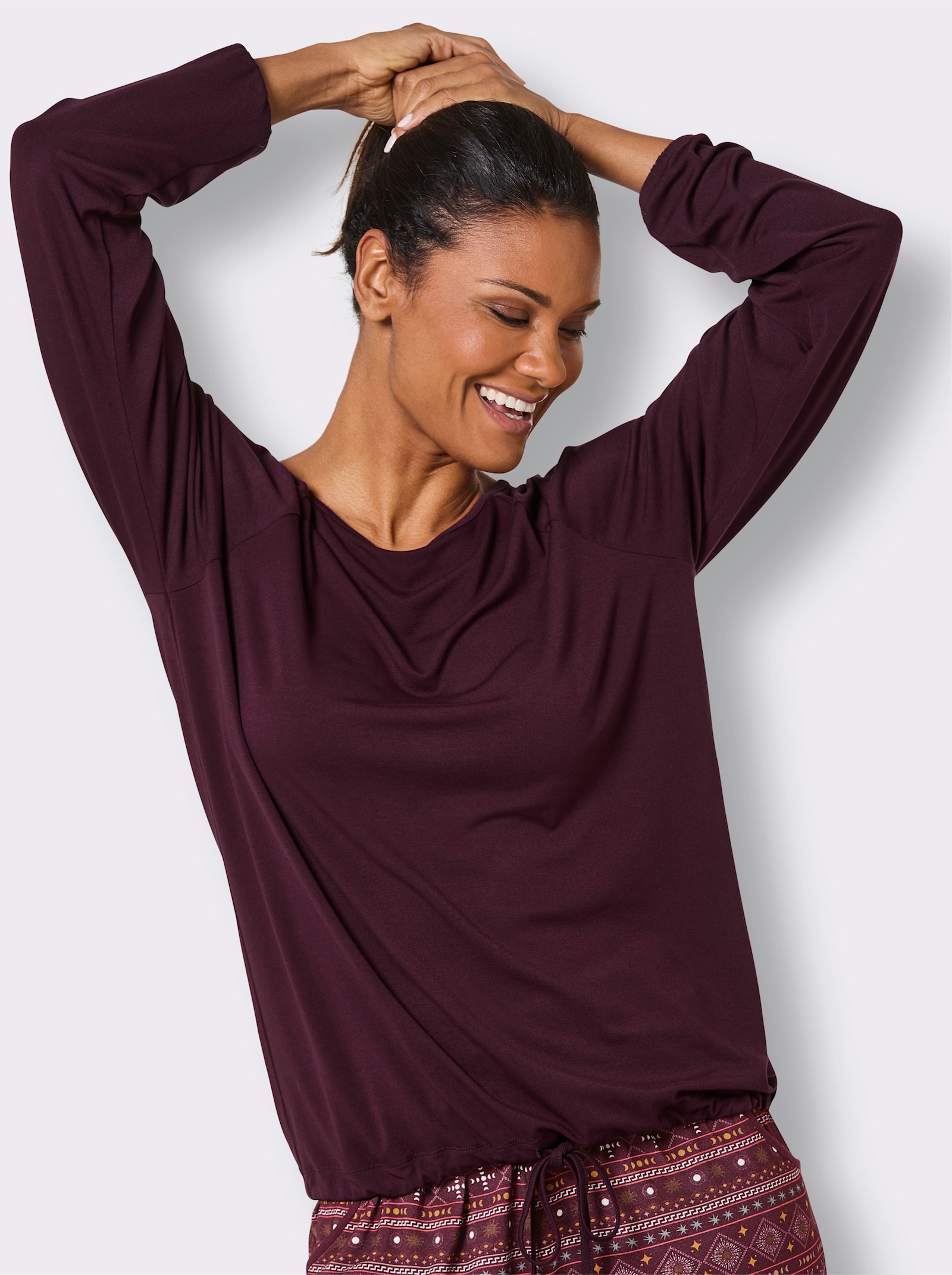 wäschepur Schlafanzug mit Raglanärmeln - burgund-camel-bedruckt