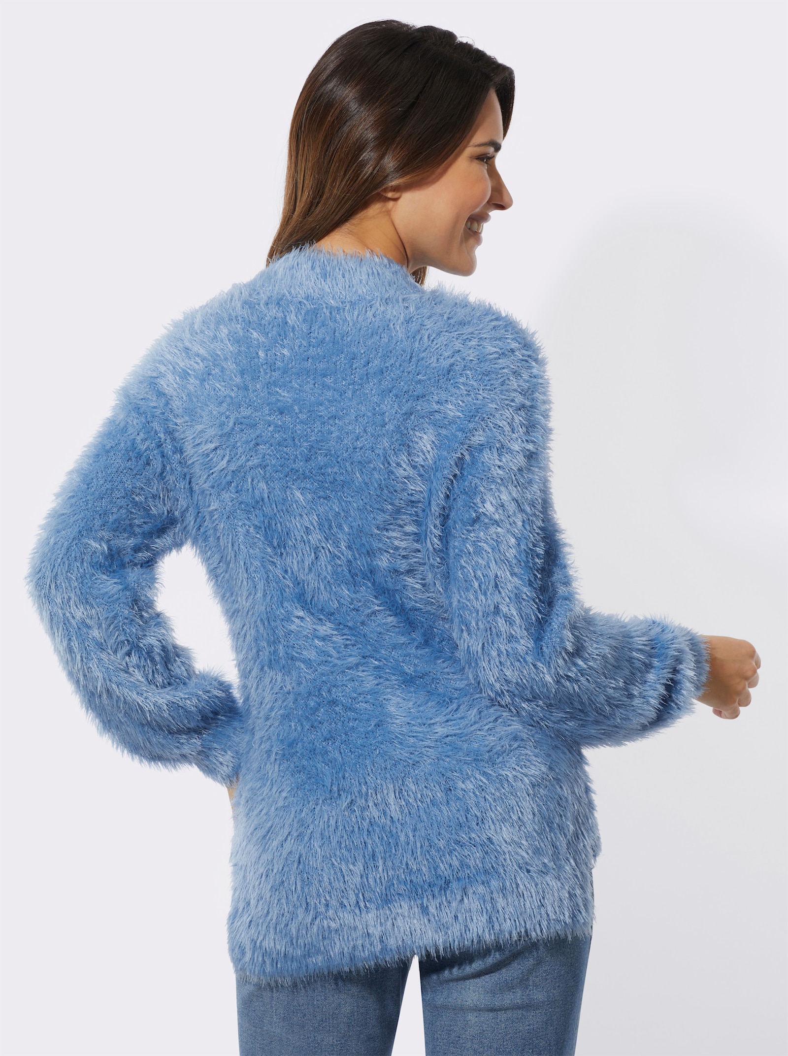 Stehkragenpullover mit Flauschgarn - mittelblau