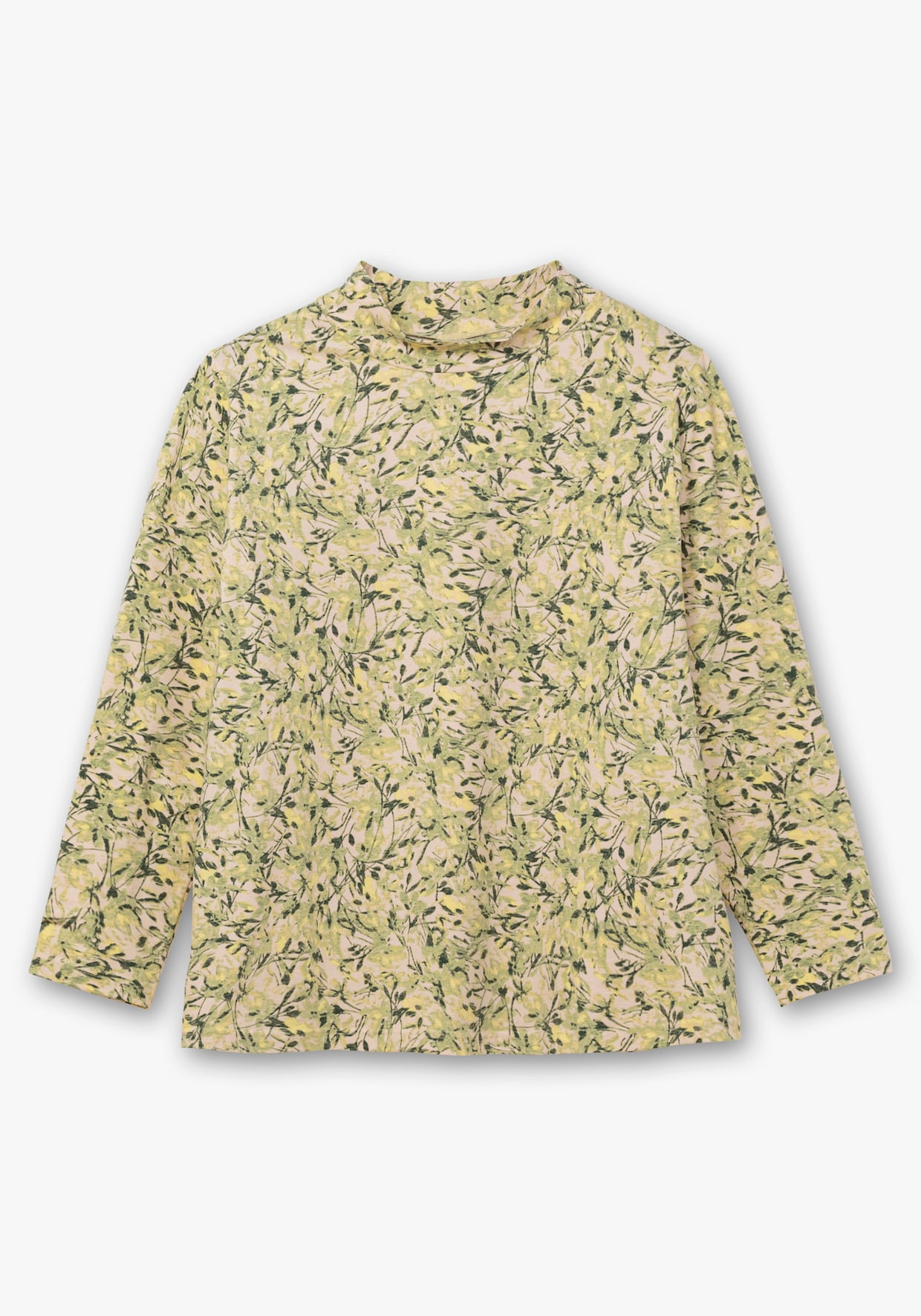 Stehkragenshirt mit floralem Druck - lindgrün-zitrone-bedruckt