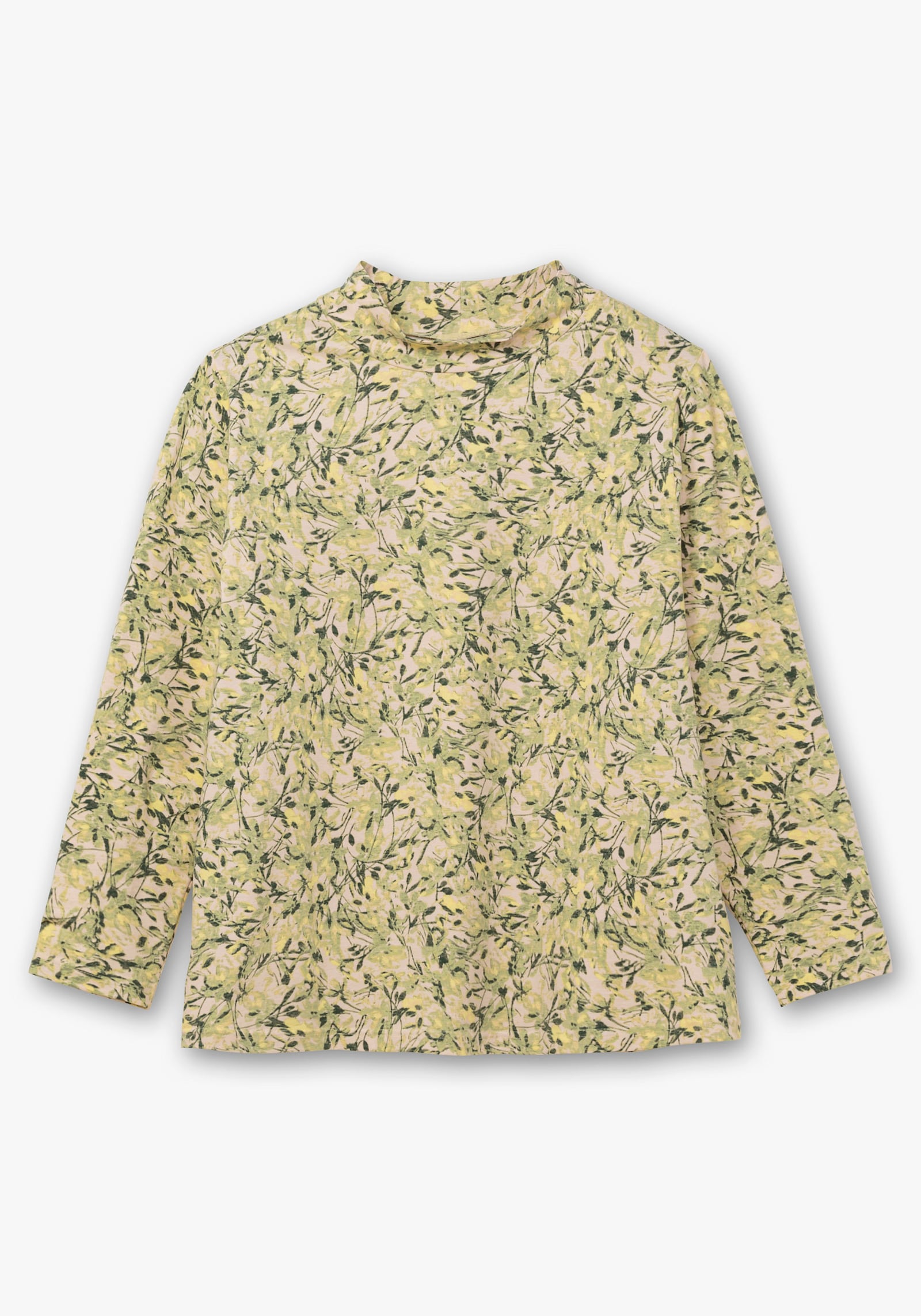 Stehkragenshirt mit floralem Druck - lindgrün-zitrone-bedruckt