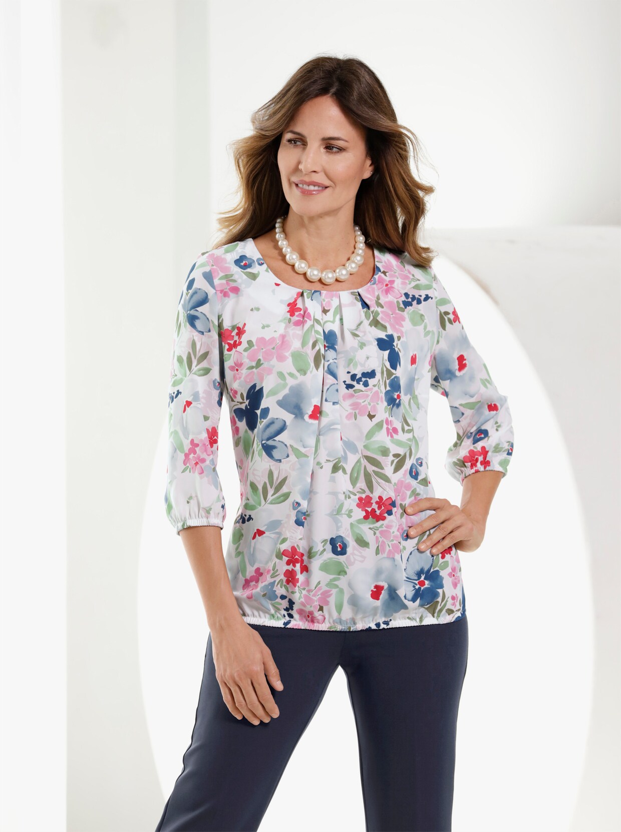 Schlupfbluse - hortensie-khaki-bedruckt