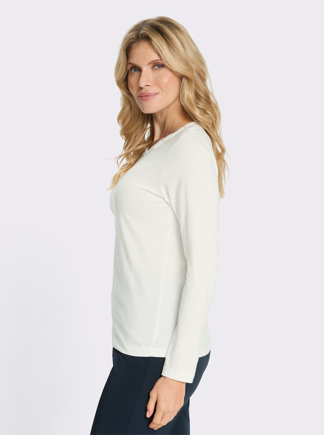 Langarmshirt mit Glitzersteinchen - ecru