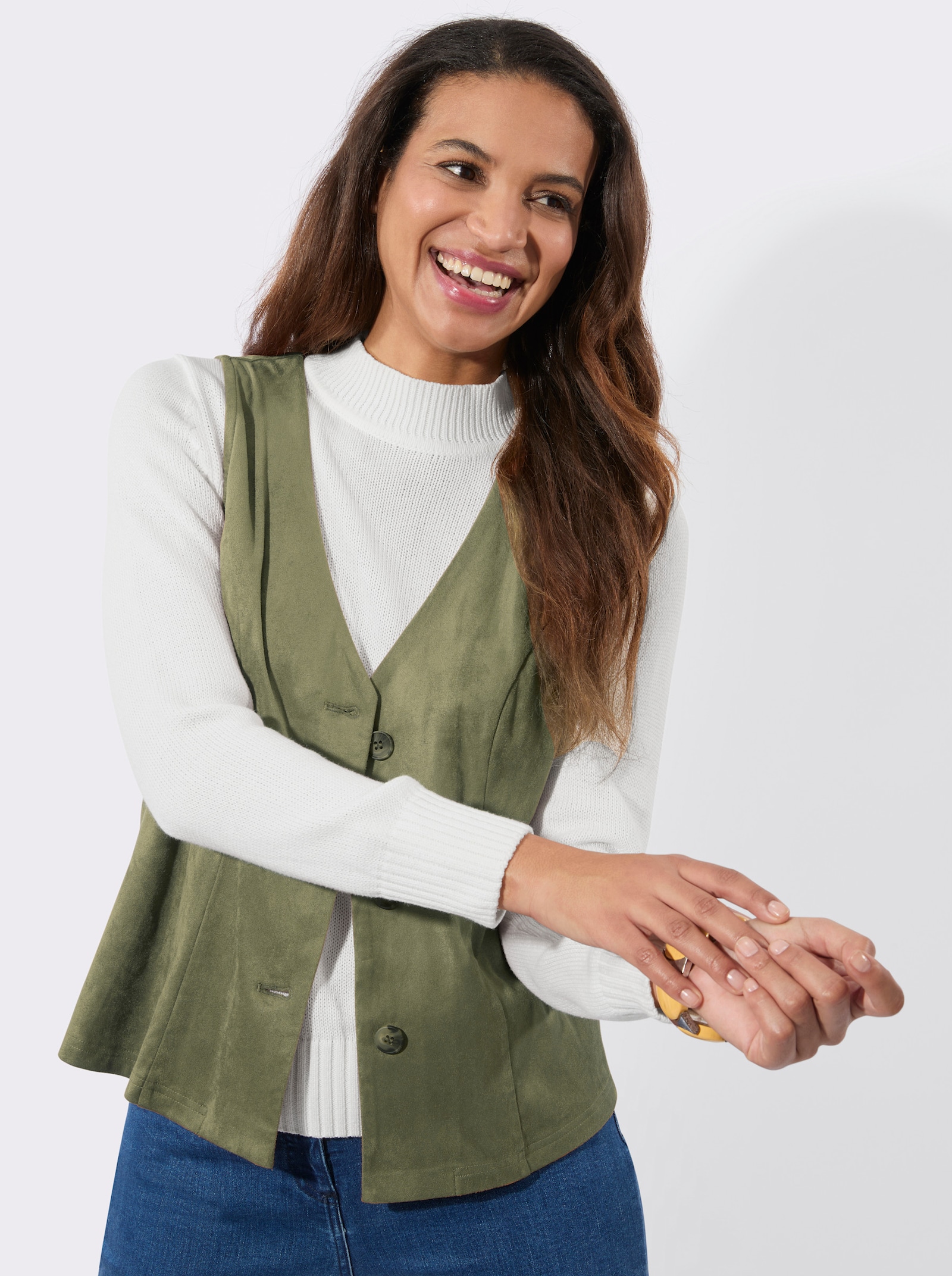 Lederimitatweste mit V-Ausschnitt - schilf