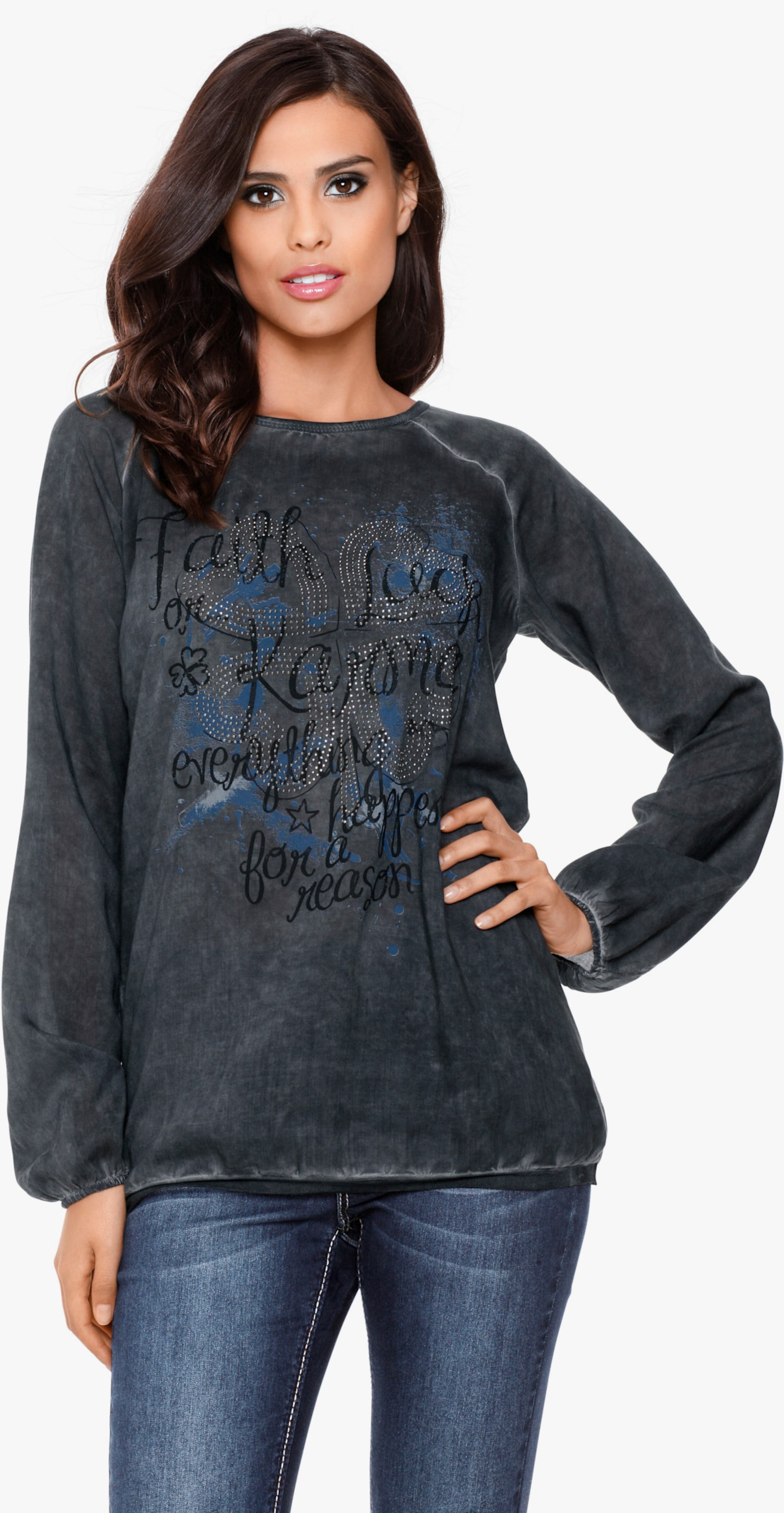 heine Shirtbluse in Oil-dyed-Waschung - anthrazit