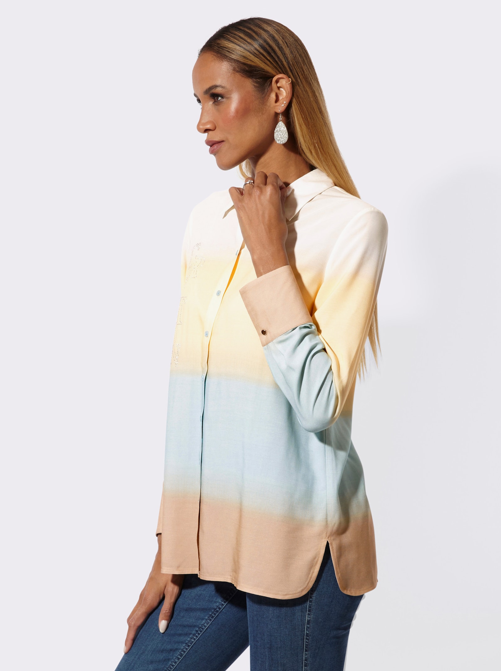 Longbluse - vanille-kalkmint-bedruckt