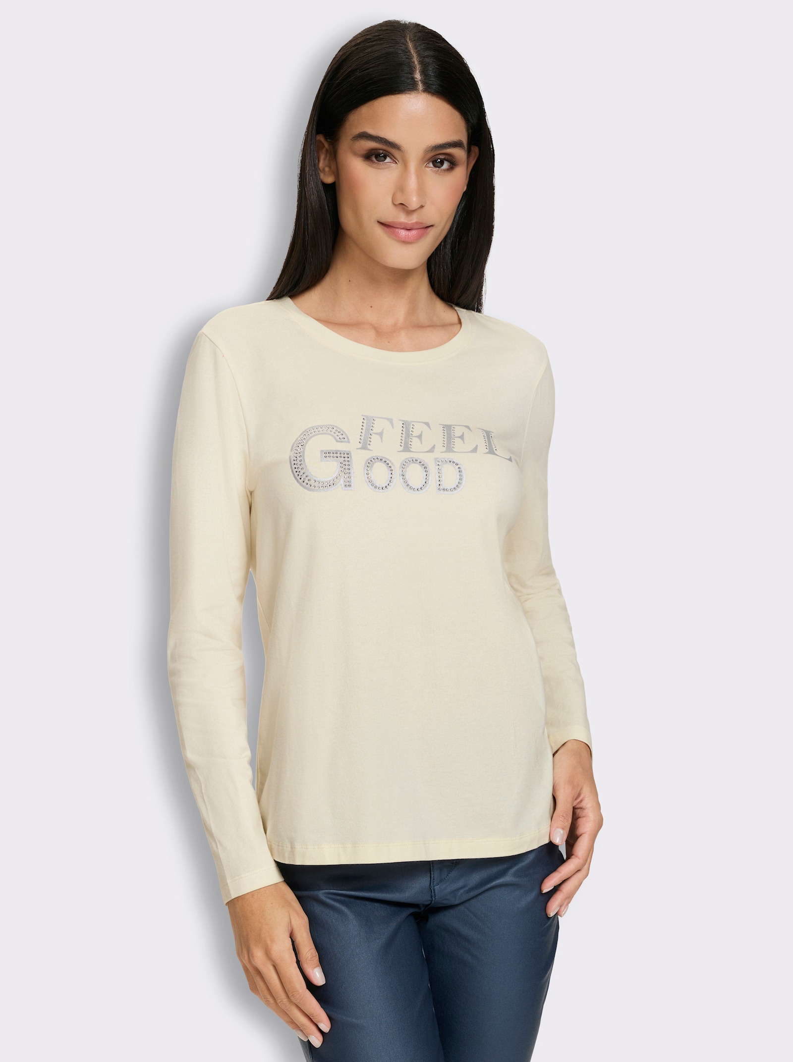 heine Langarmshirt mit Glitzersteinchen - champagner