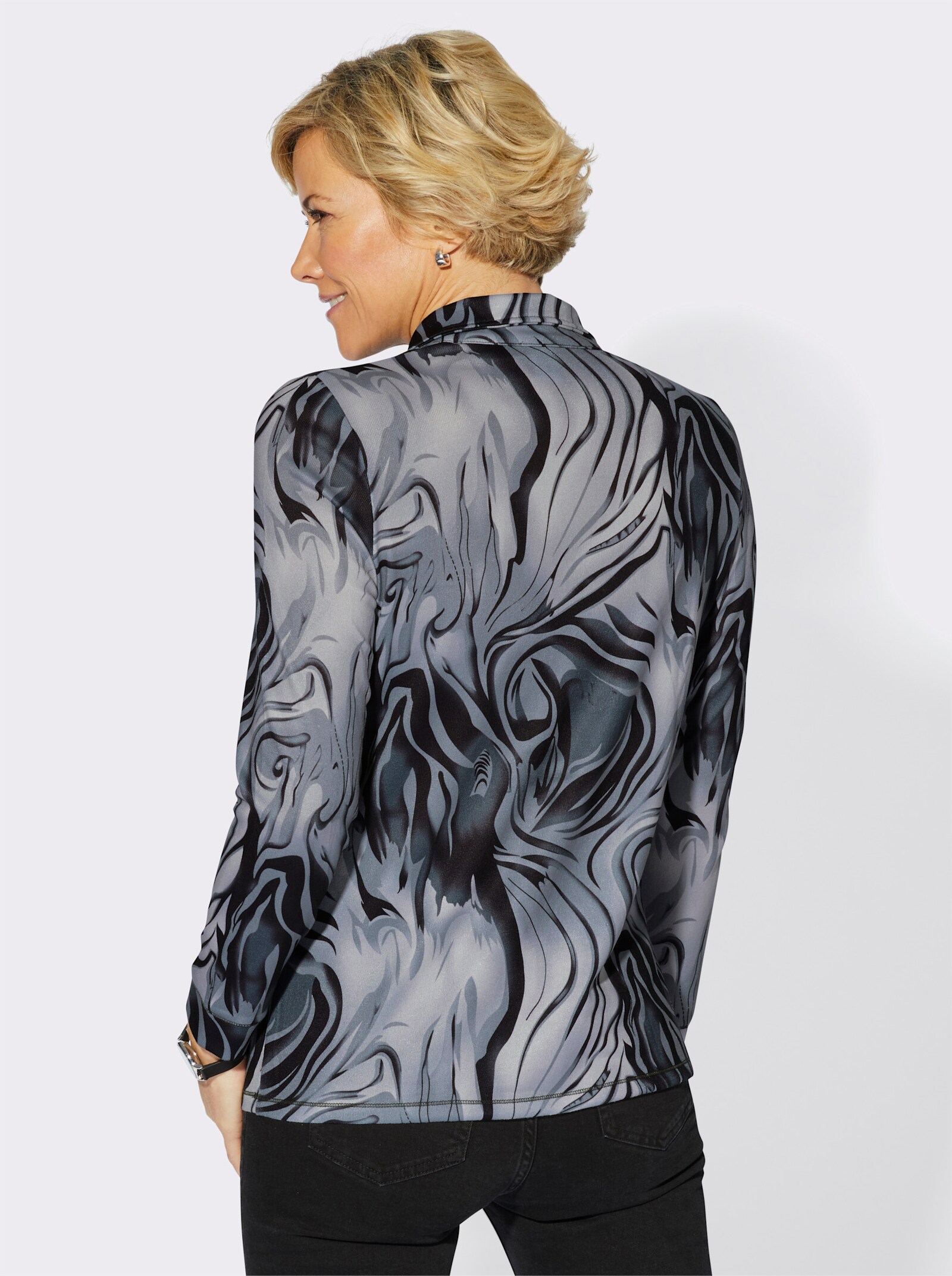 Poloshirt mit Stretch-Anteil - schwarz-bedruckt