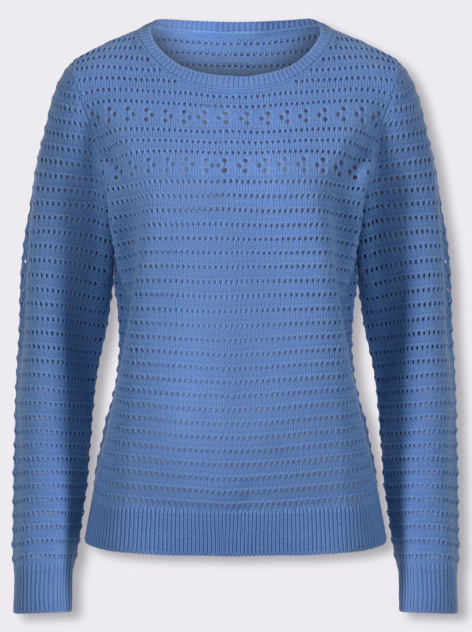 Ajourpullover mit Rippabschlüssen - himmelblau