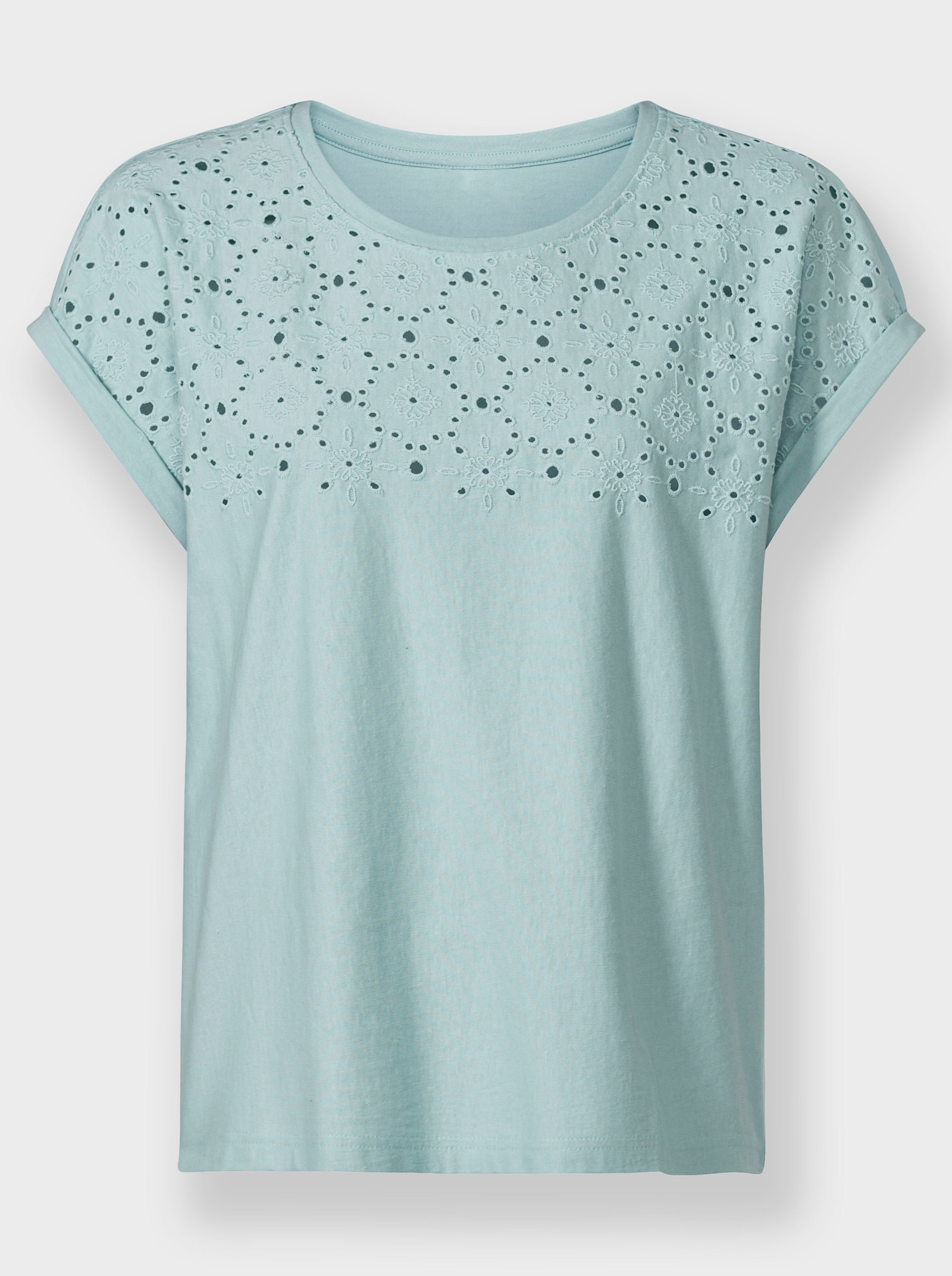 Shirt met ronde hals en ajourwerk - kalkmint
