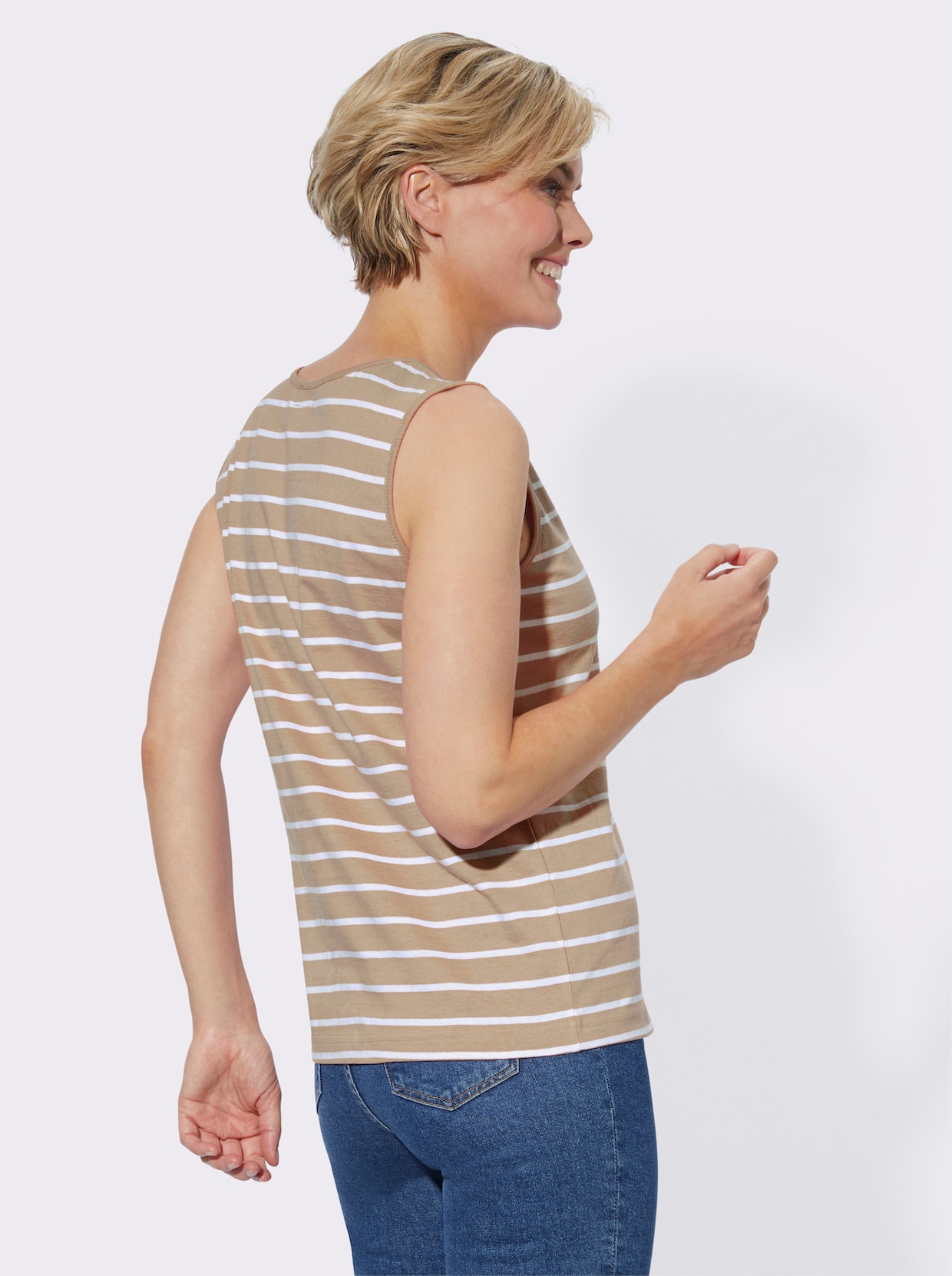 Shirttop - beige-weiß-geringelt