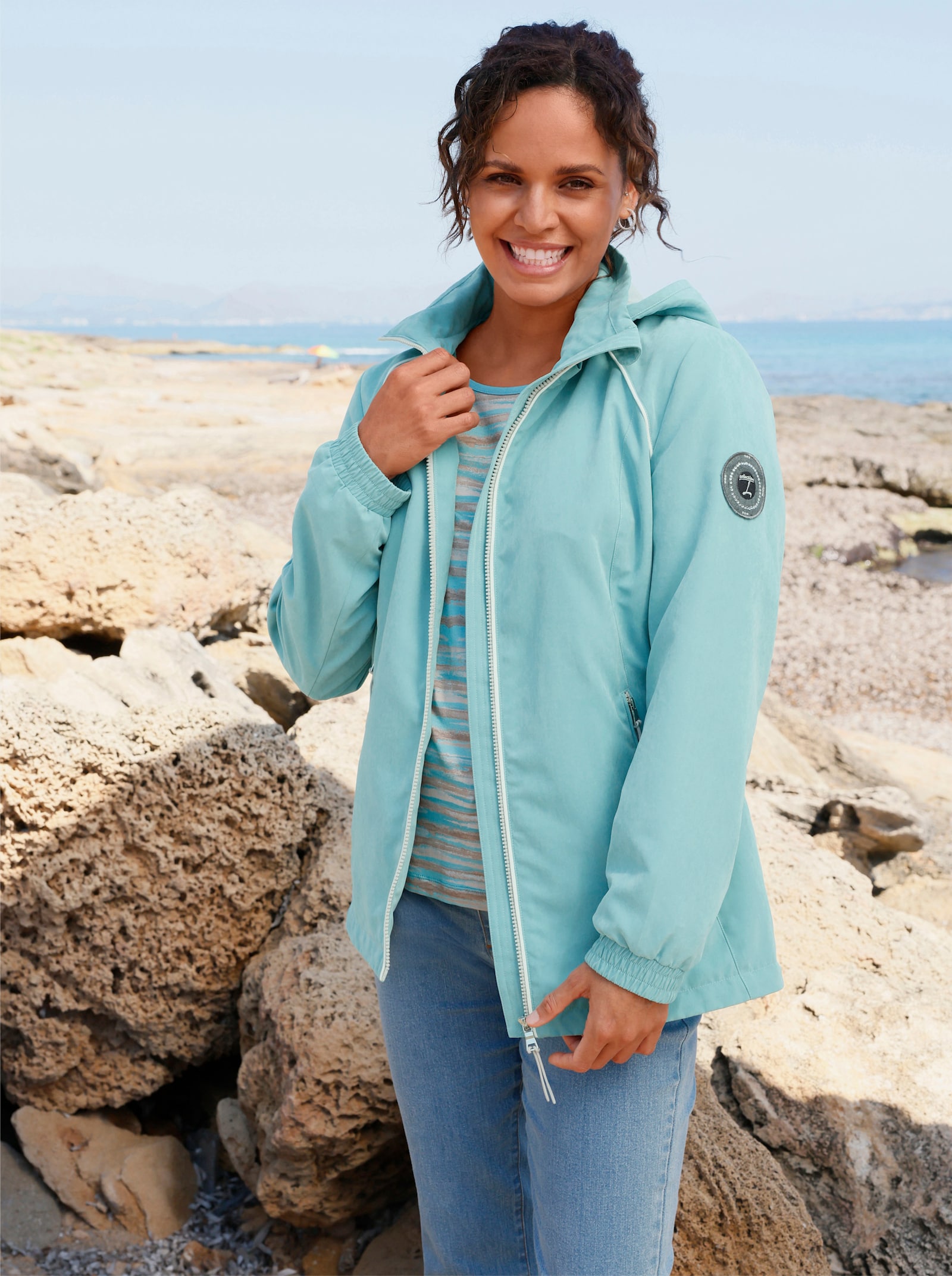 Übergangsjacke mit Tunnelzug auf Taillenhöhe - ozean