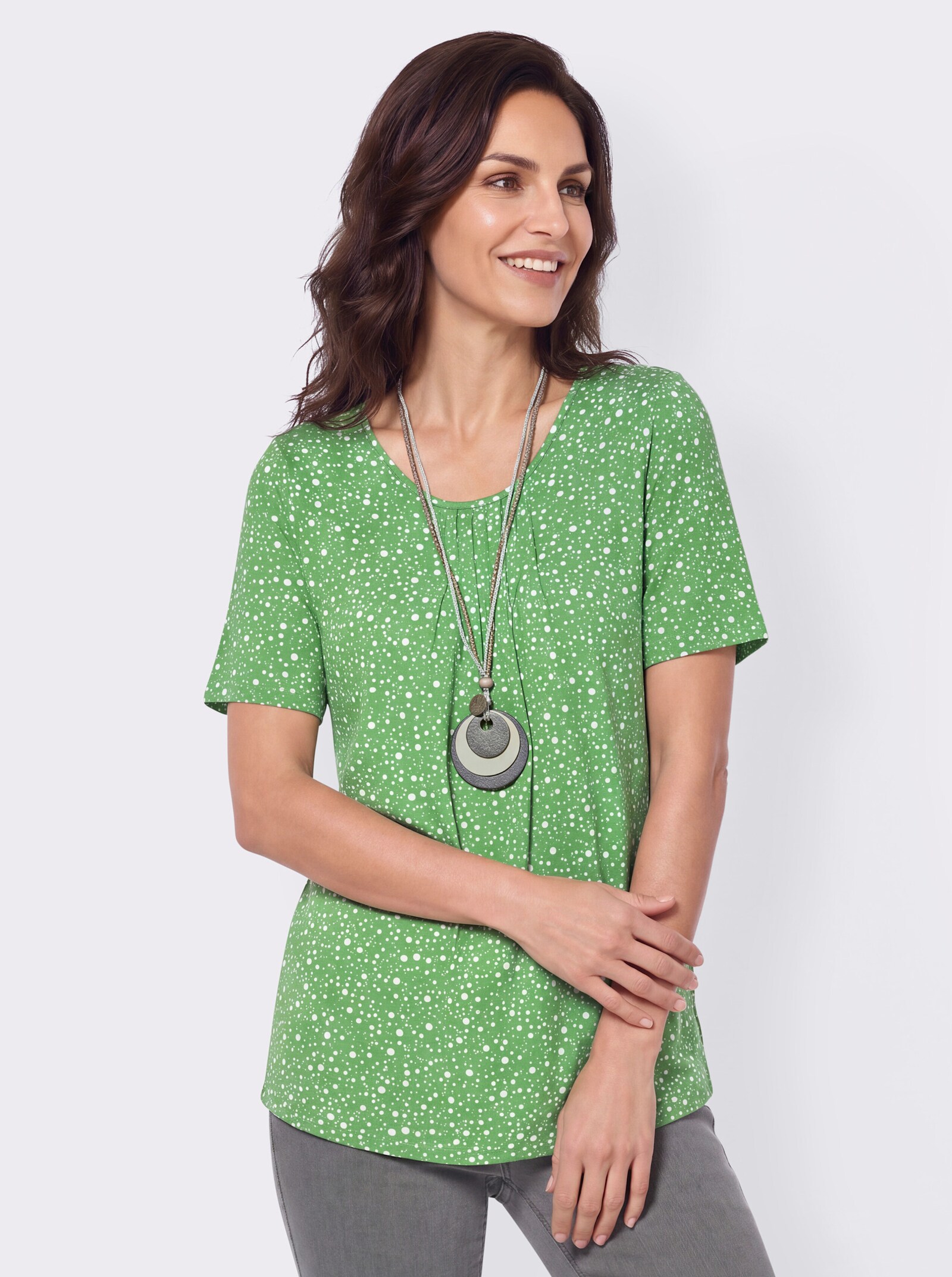 Tunikashirt mit Punkte-Dessin - apfel-weiß-bedruckt
