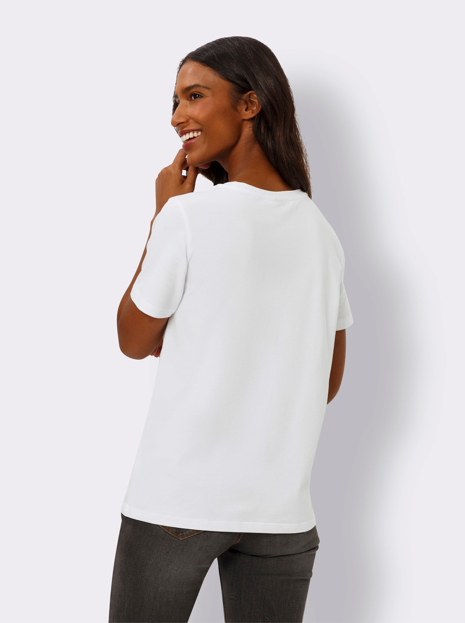 heine Rundhalsshirt mit Folien-Schriftzug - weiß