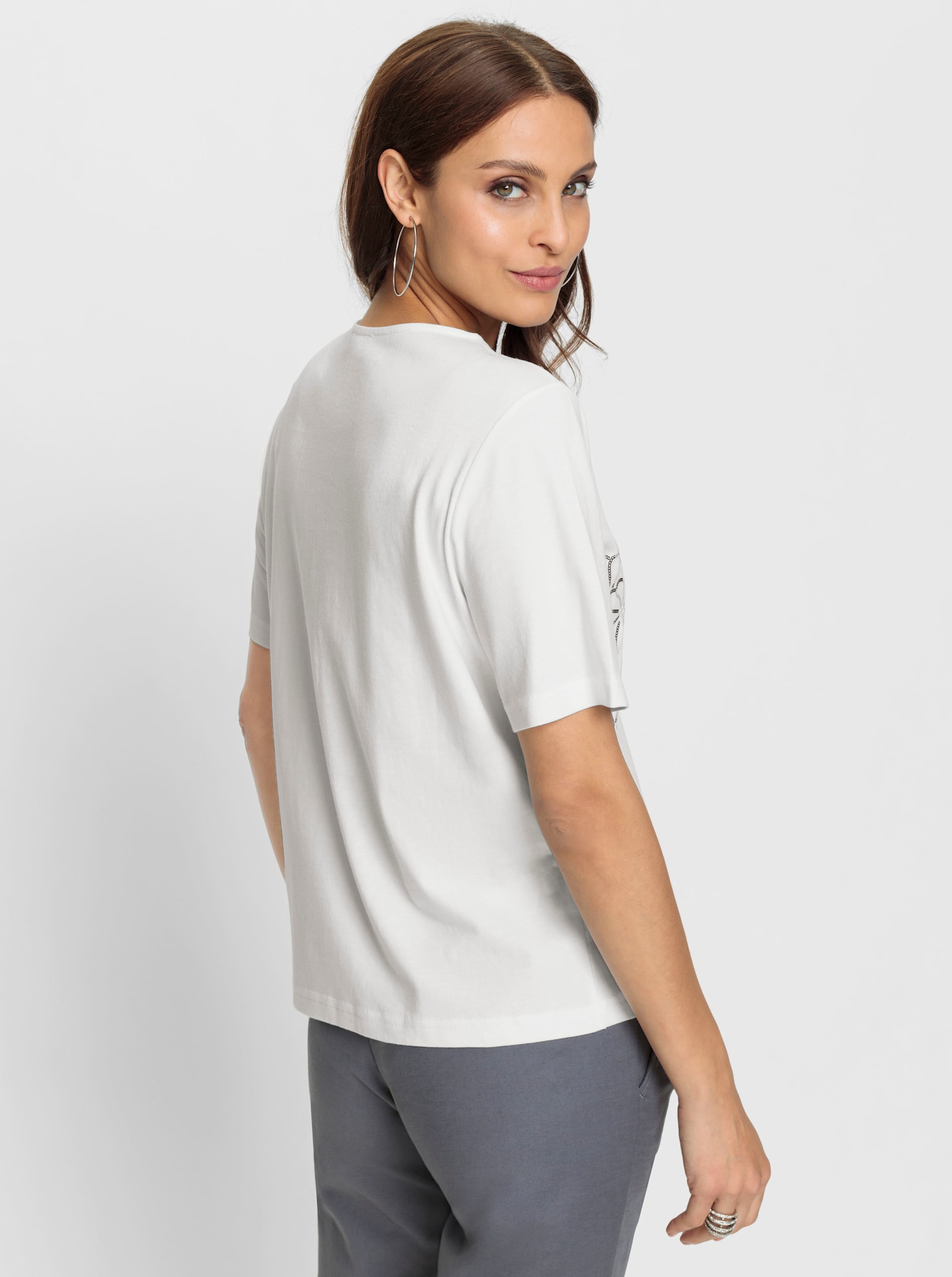 Kurzarmshirt mit Ziersteinchen - weiß
