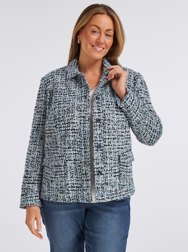 Bouclé-Blazer mit Glanzgarnen - mittelblau-royalblau-gemustert