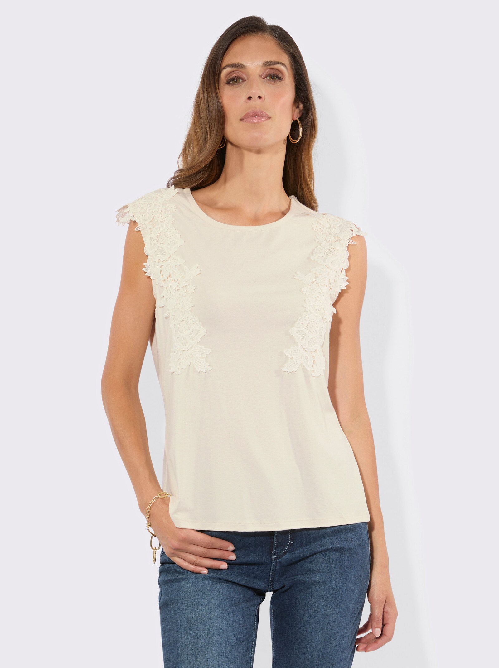 Shirt mit Spitzenborte - champagner