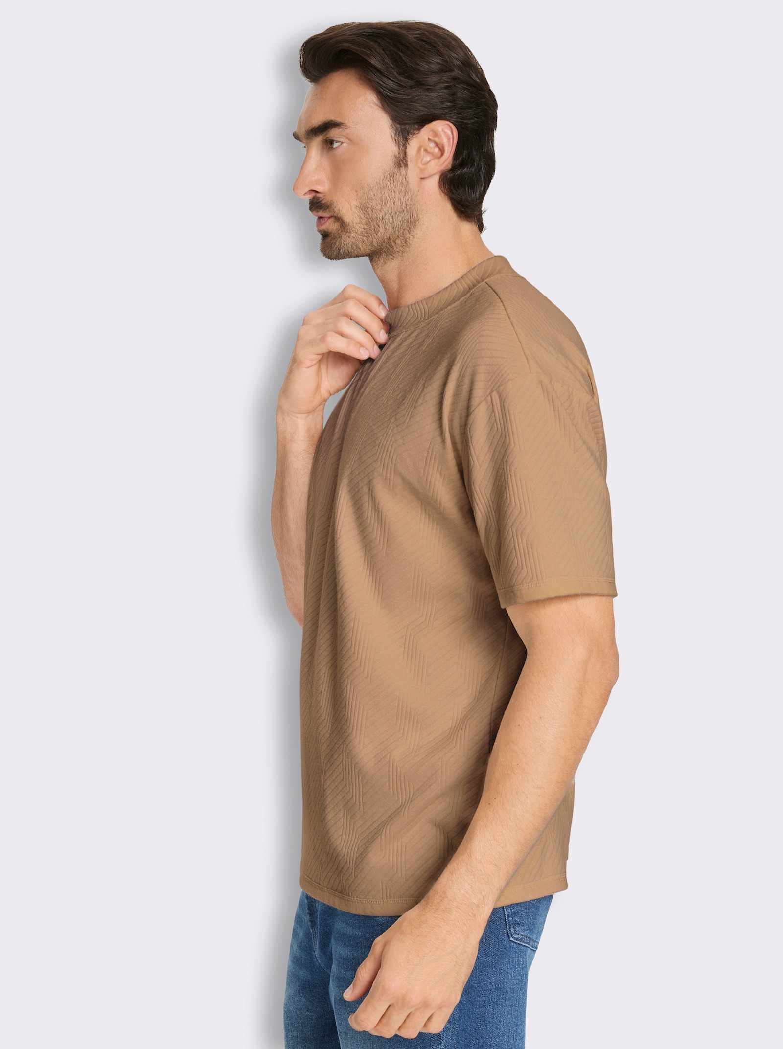 Marco Donati Kurzarmshirt in strukturierter Qualität - camel