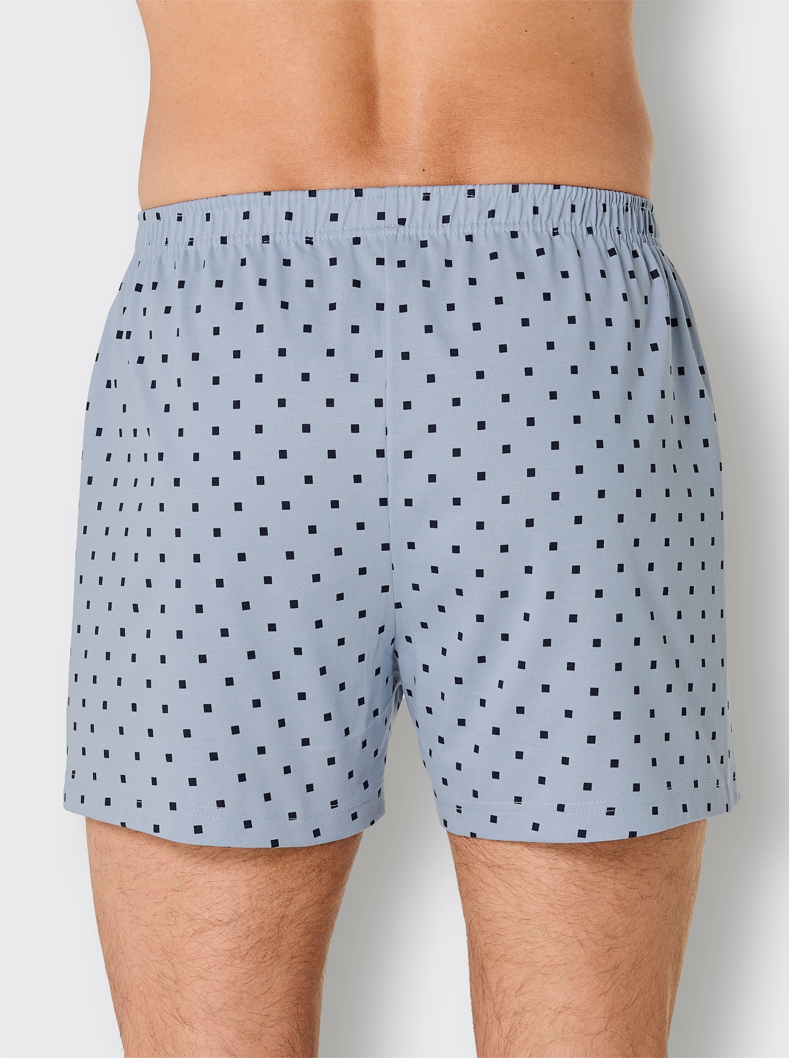 Boxershorts - bleu-bedruckt + marine-kariert
