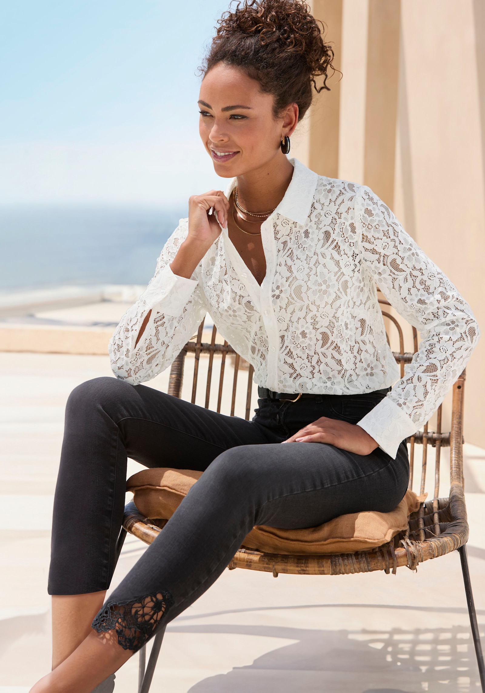 LASCANA Chemisier en dentelle - blanc