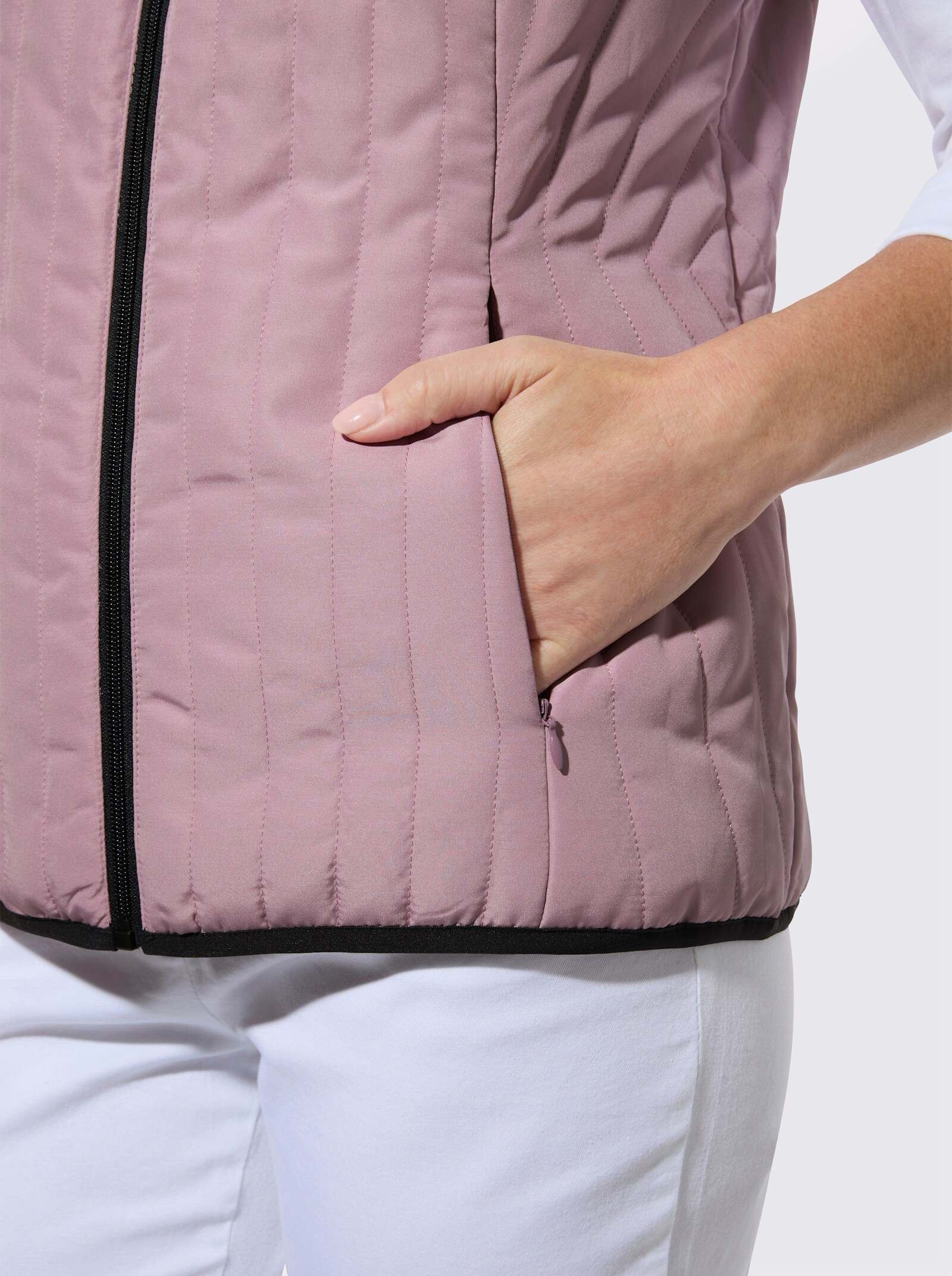 Steppweste mit Kontrastpaspelierung - mauve