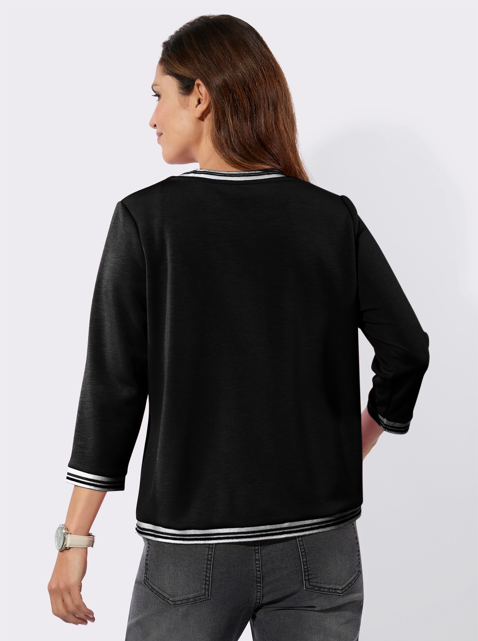 Sweatjacke mit gestreiften Bündchen - schwarz