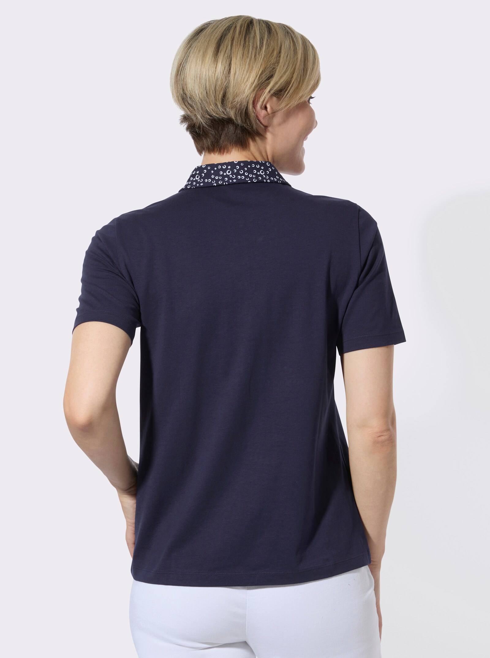 Poloshirt mit bedrucktem Kragen - marine-weiß-getupft + marine
