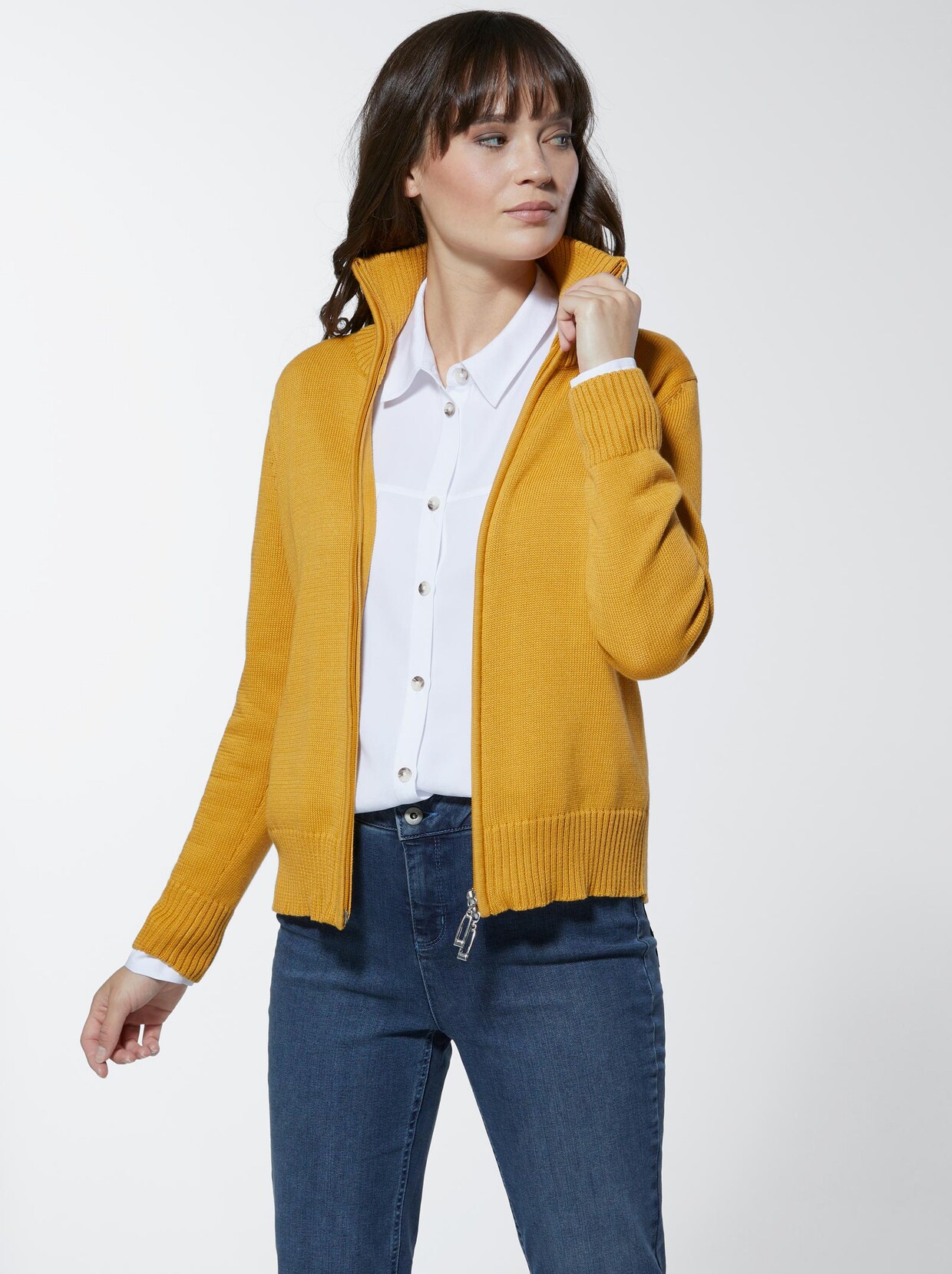 Creation L Premium Pima-Baumwoll-Strickjacke - curry