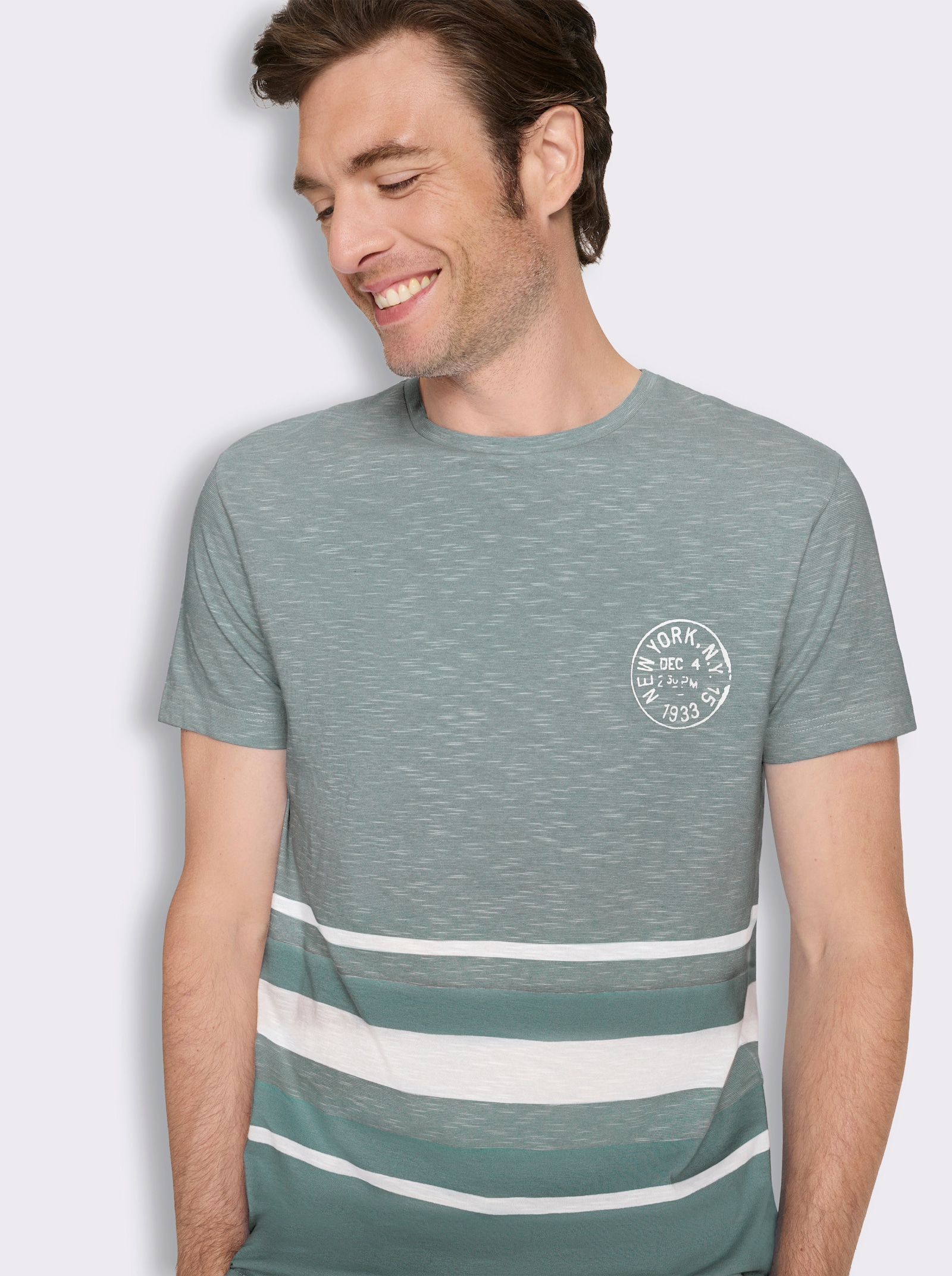 Kurzarmshirt mit garngefärbtem Muster - jade