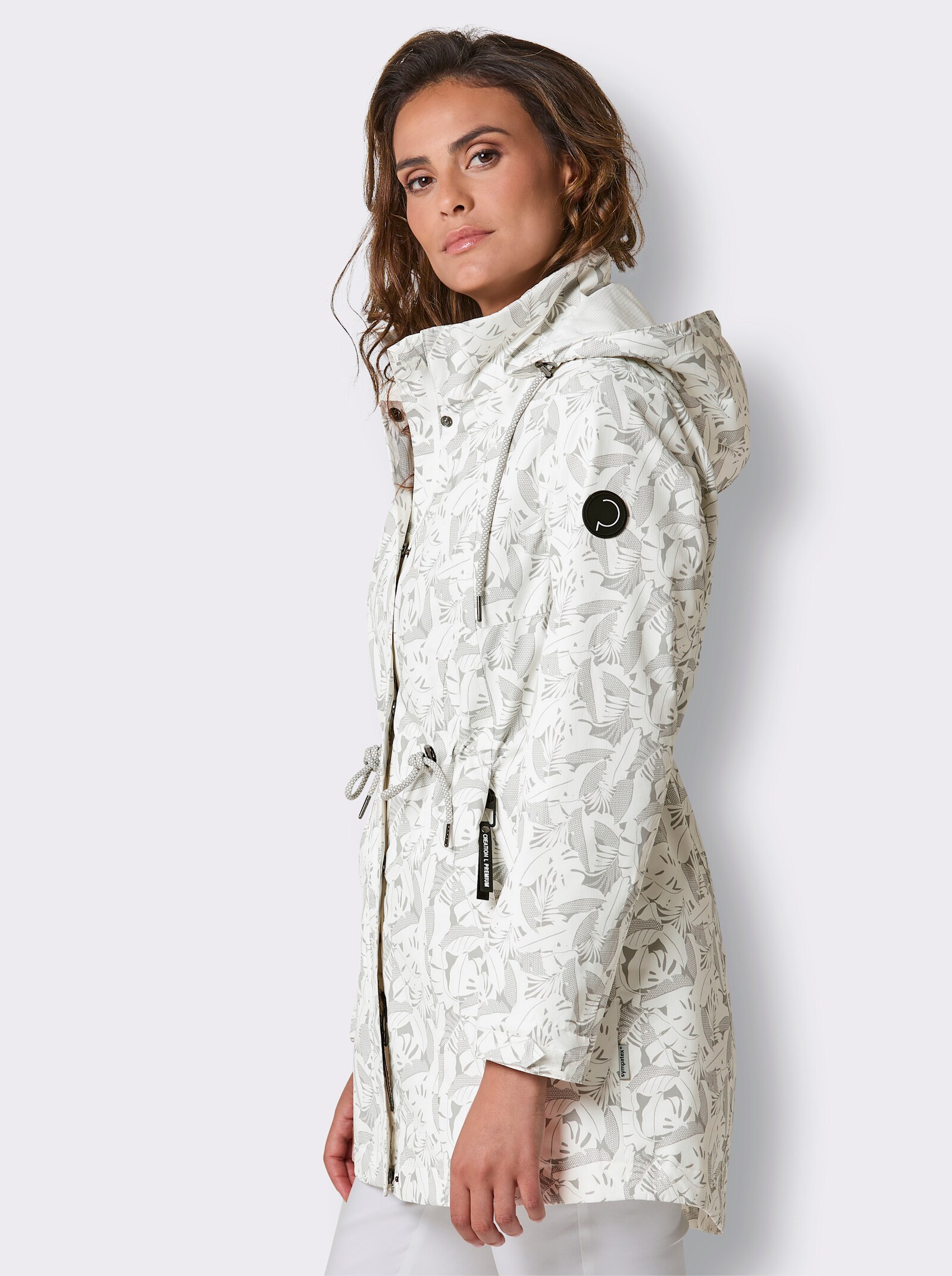 CREATION L PREMIUM Funktionsjacke mit Taillen-Tunnelzug - ecru-steingrau-bedruckt