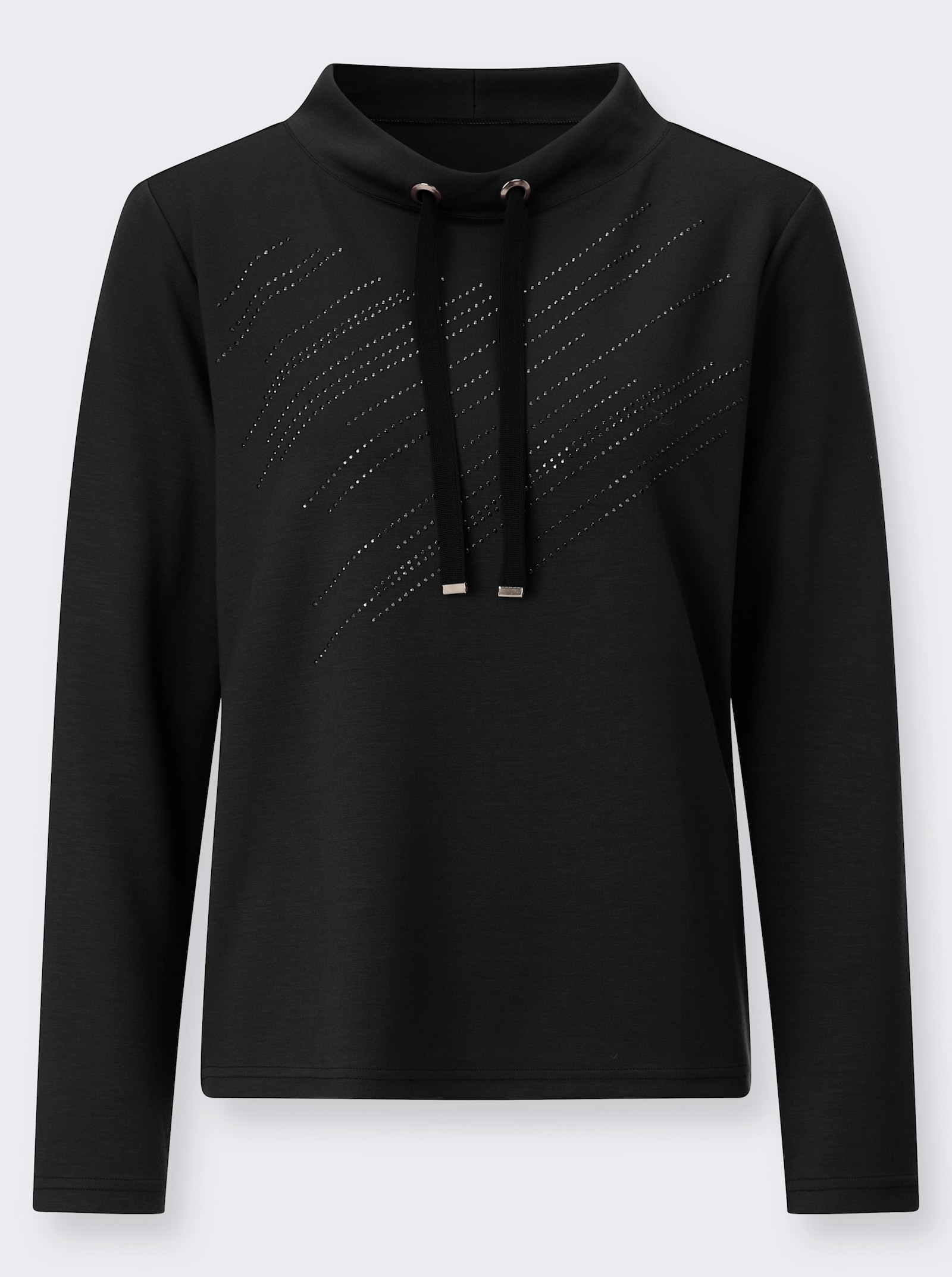 Sweatshirt mit Glitzersteinchen-Verzierung - schwarz