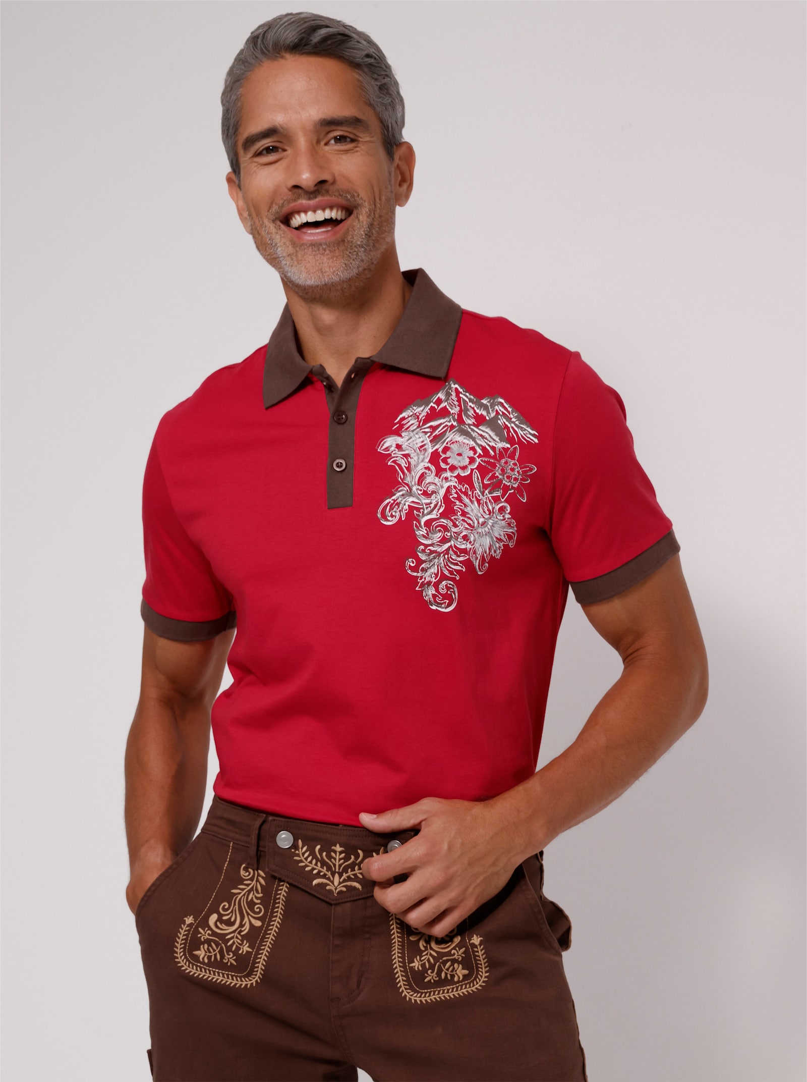 Poloshirt in Kontrast-Verarbeitung - rot-schoko