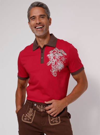 Poloshirt in Kontrast-Verarbeitung - rot-schoko