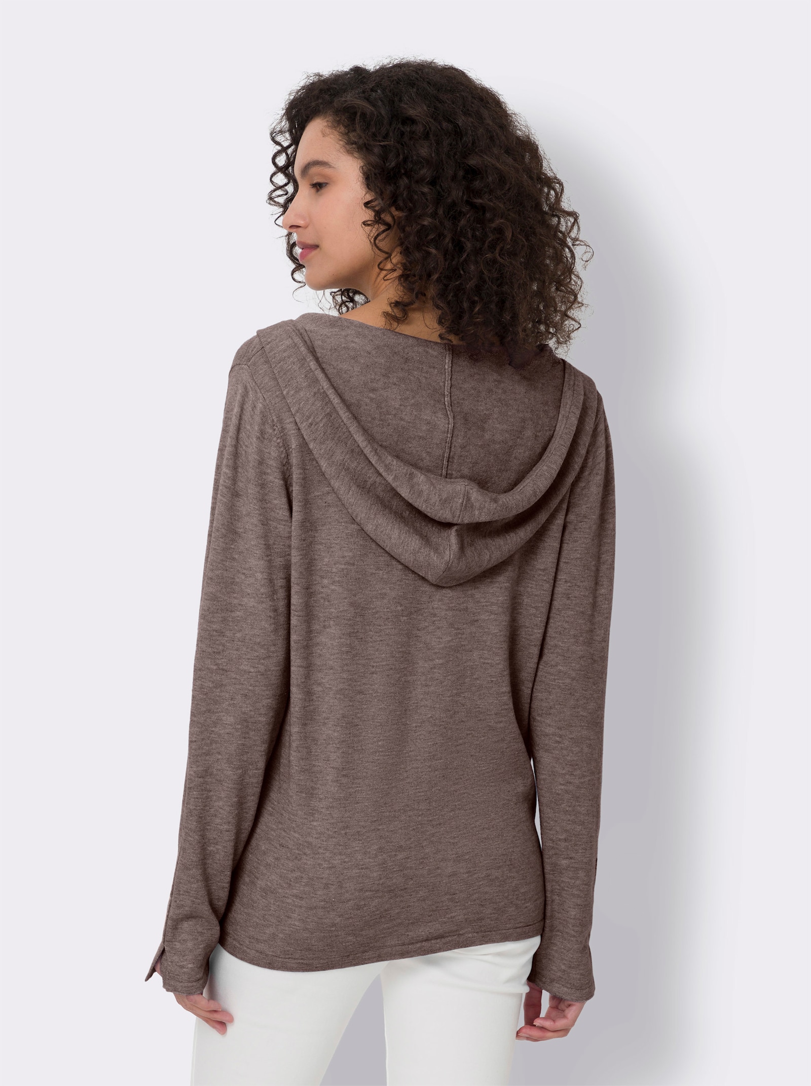 heine Veste à capuche en qualité tricot fin - taupe foncé chiné