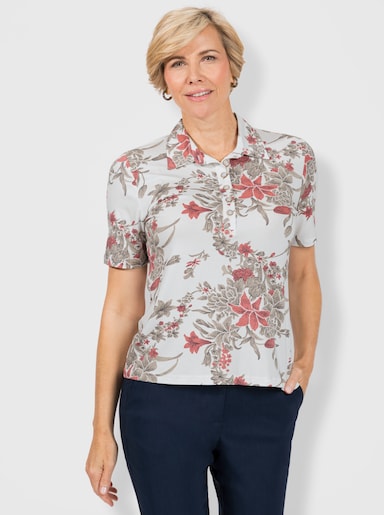 Poloshirt mit Schmuckknöpfen - flamingo-ecru-bedruckt