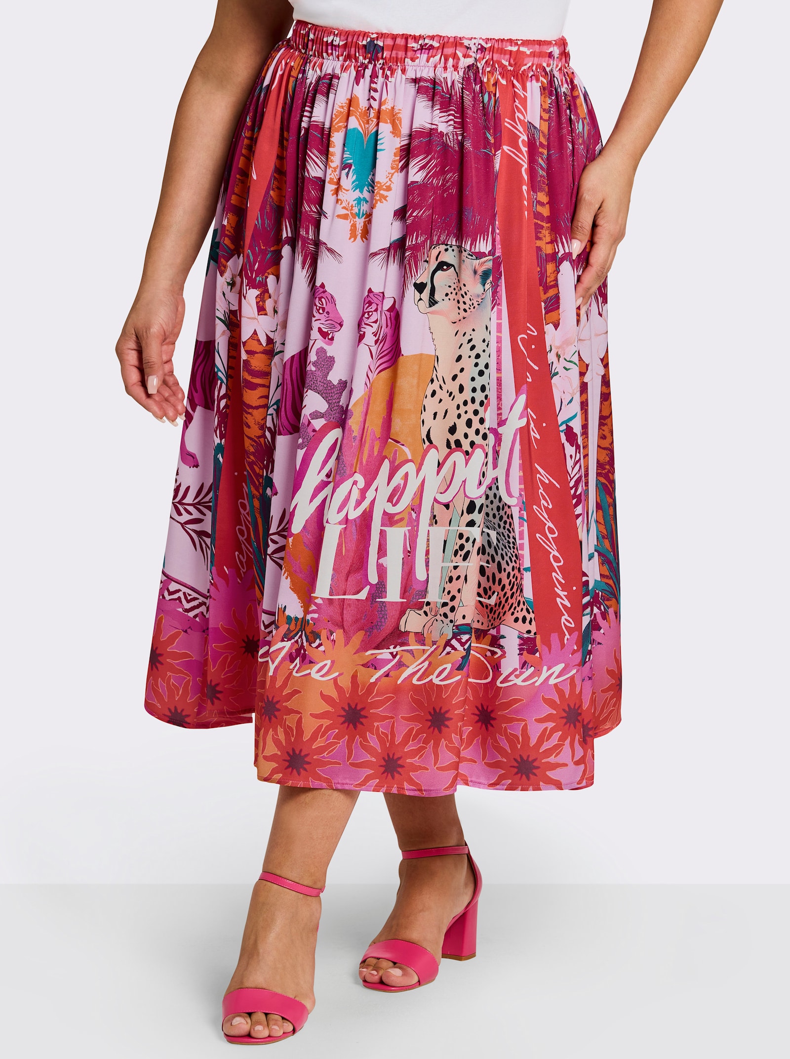 sheego loves miss goodlife Comfortrok met meerkleurige print - roze/oranje bedrukt
