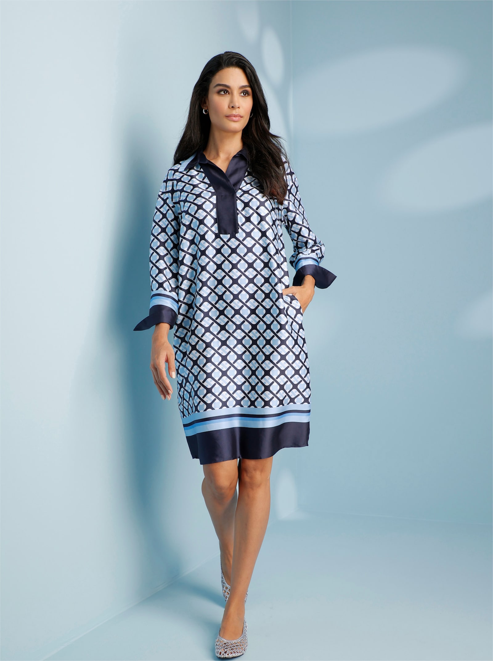 heine Druckkleid mit Hemdkragen - marine-ecru-bedruckt