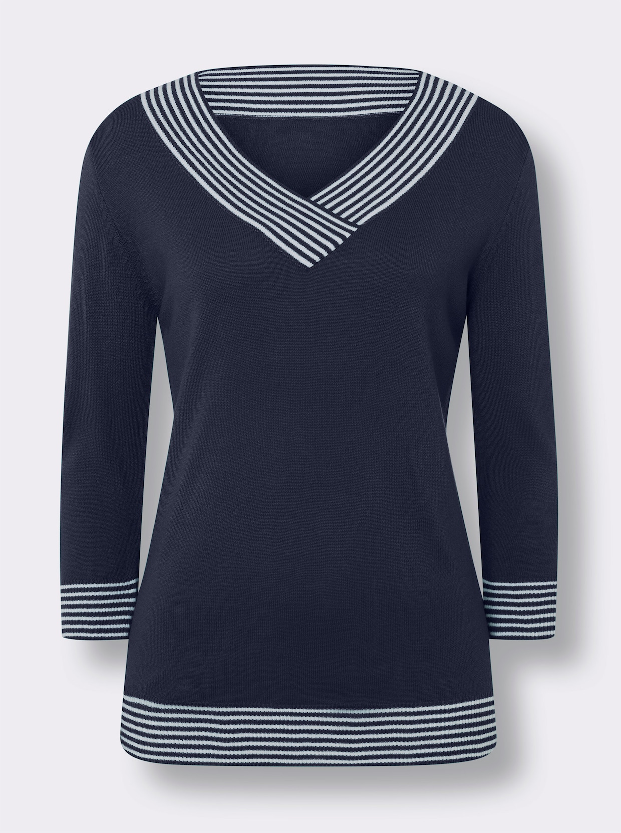 3/4 Arm-Pullover - marine-weiss