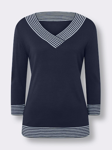3/4 Arm-Pullover - marine-weiß