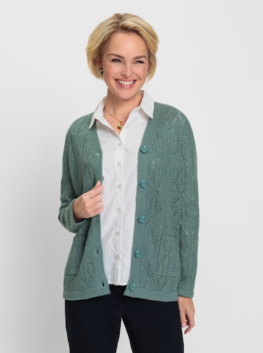 Ajourstrickjacke in Kuschel-Qualität - jade