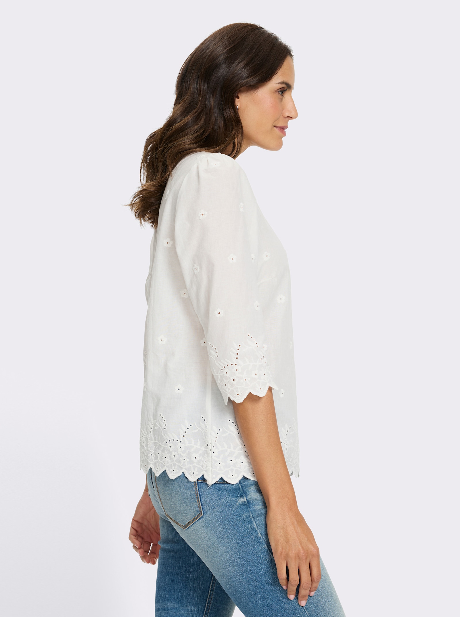 Baumwollbluse mit gebogten Abschlüssen - ecru