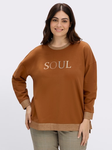 sheego Sweatshirt mit Glitzer-Details - cognac