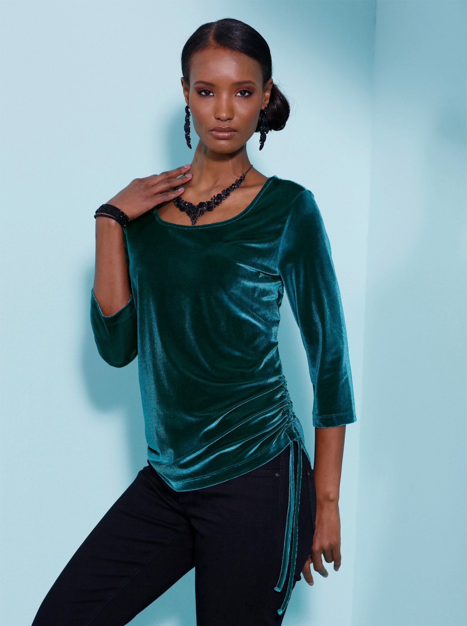 3/4-Arm-Shirt in Samt-Qualität - petrol