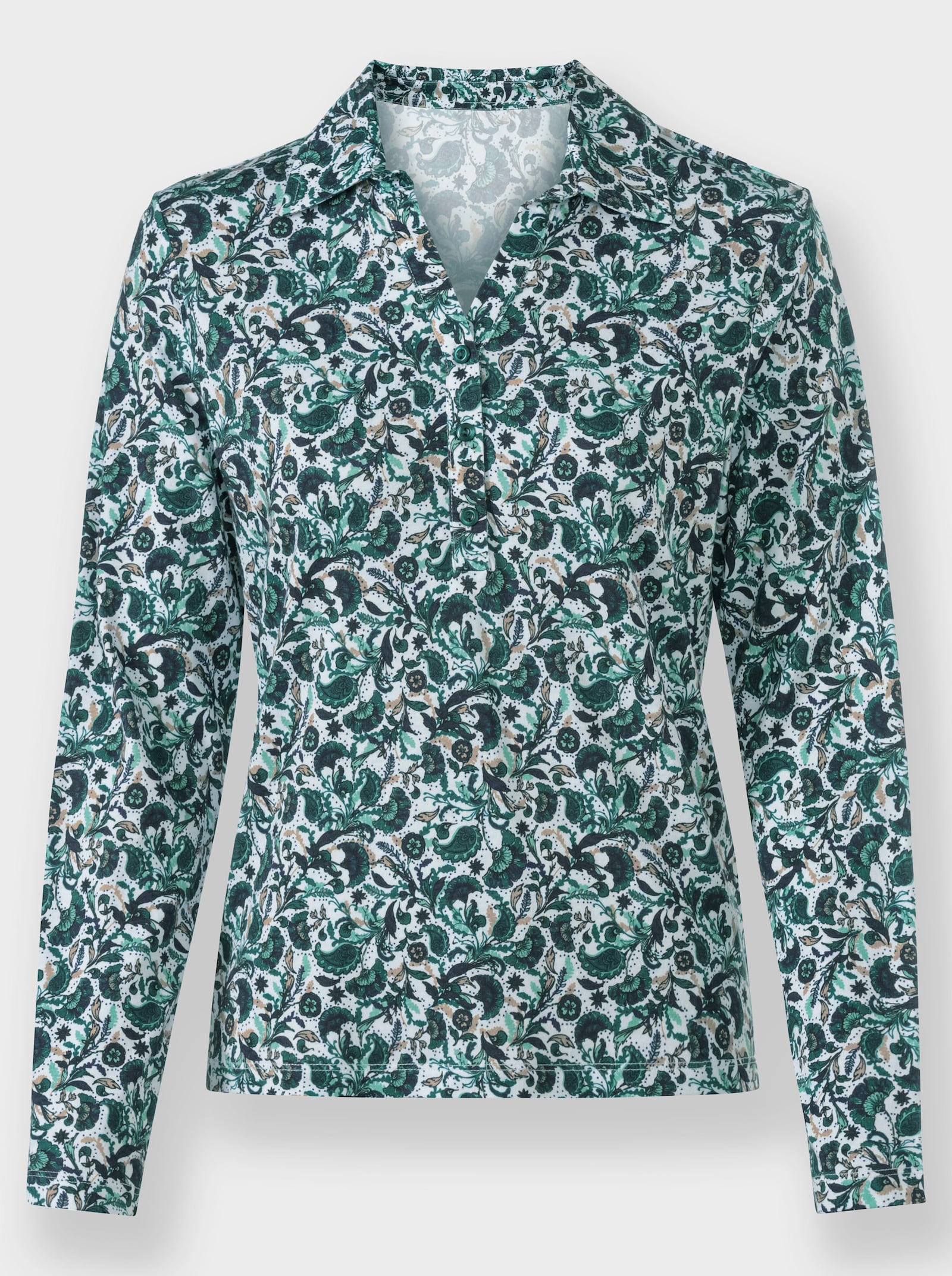 Print-Shirt mit Hemdkragen - petrol-salbei-bedruckt