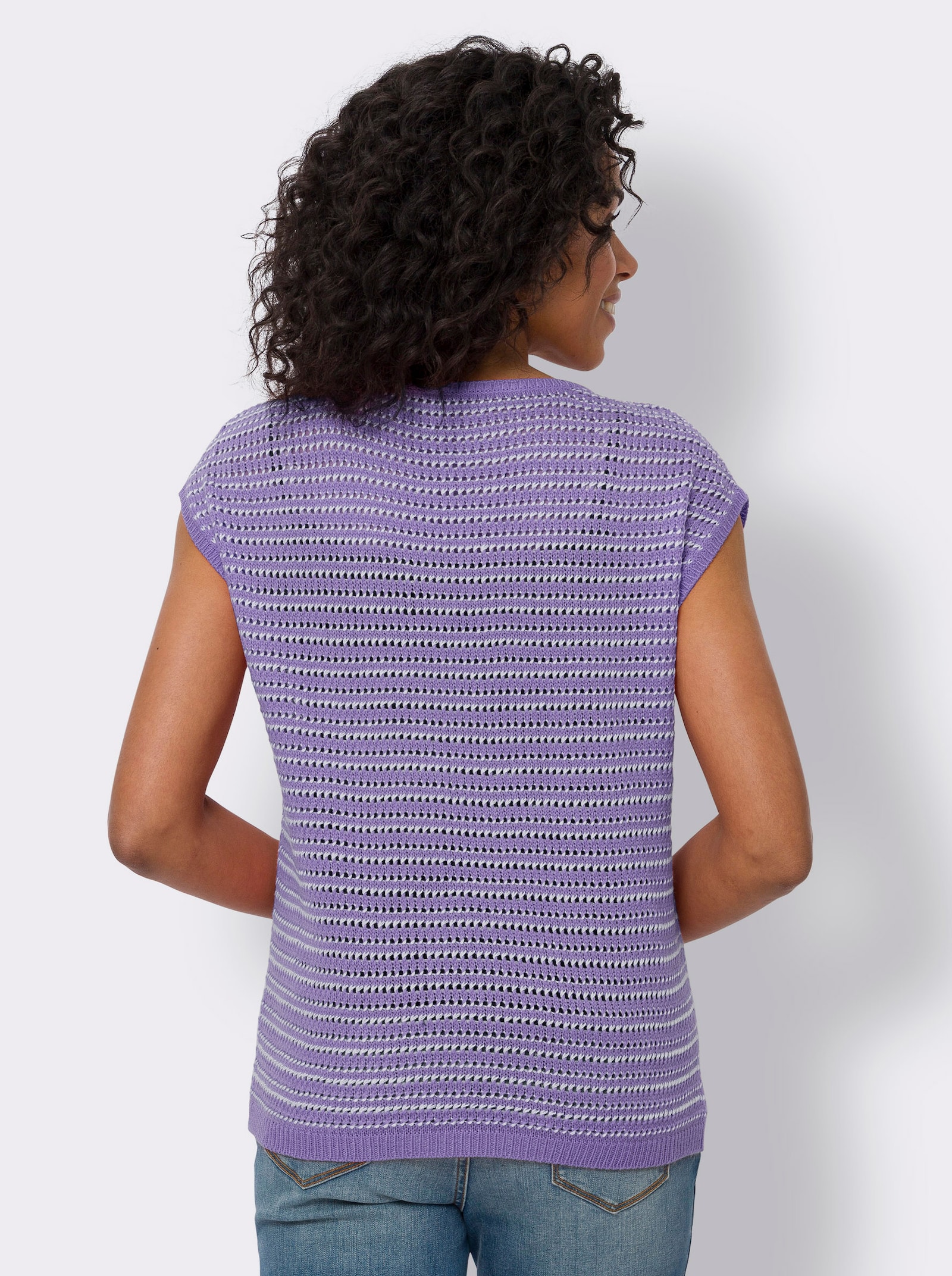 Ajourpullover in pflegeleichter Qualität - lavendel-weiß-gemustert