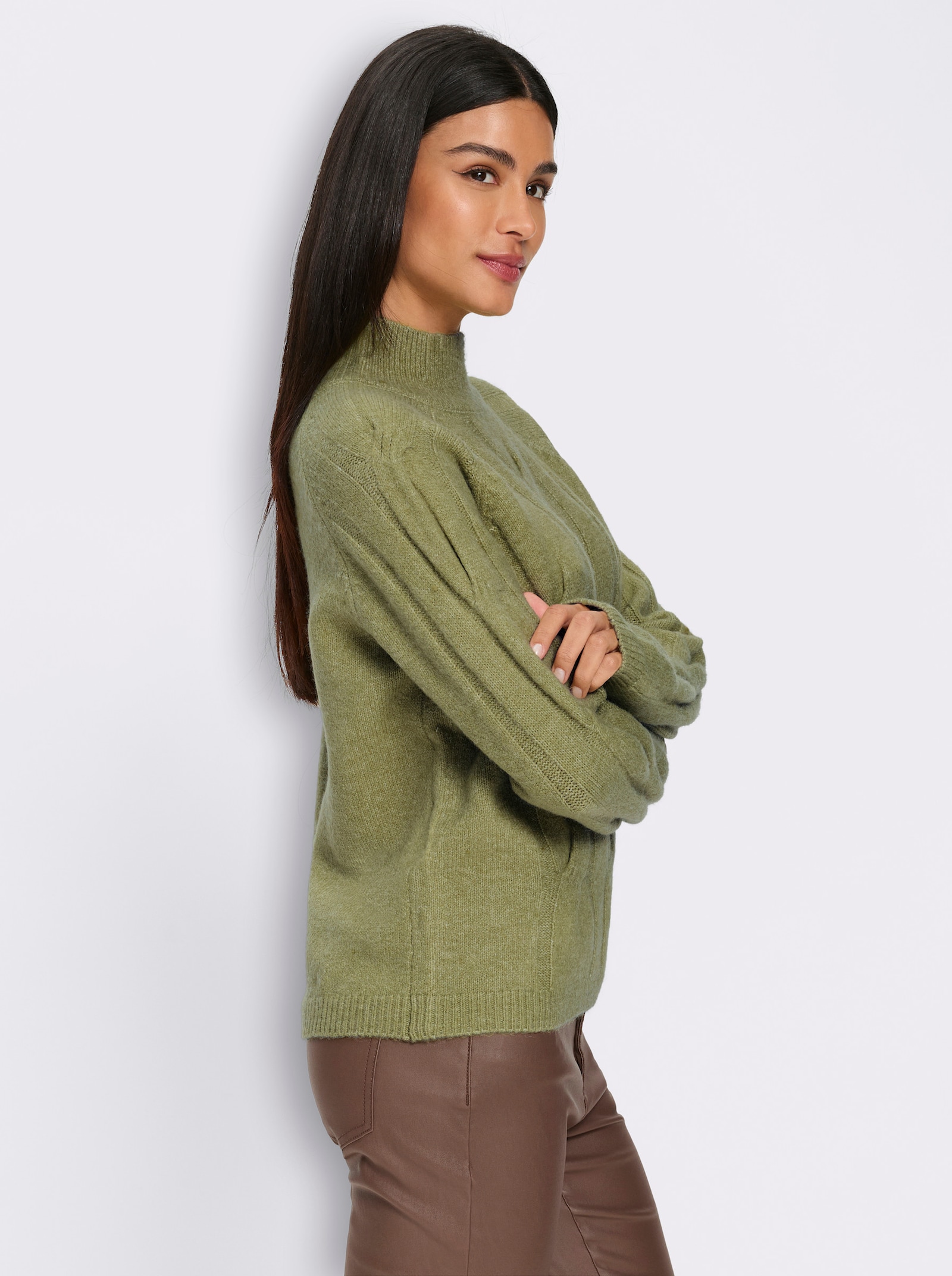 heine Strickpullover mit Zopfstrickmuster - schilf