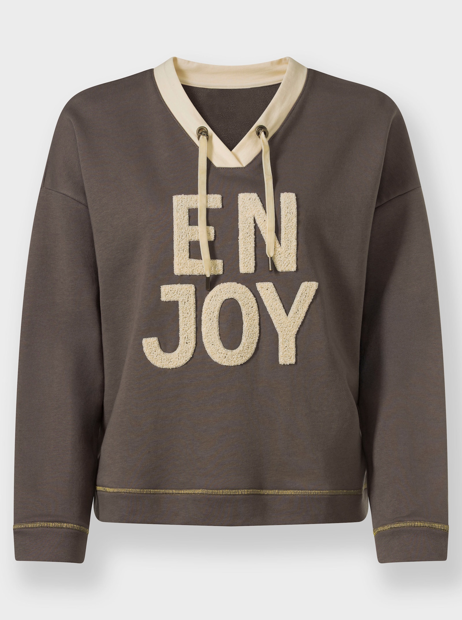 heine Sweatshirt mit Schriftzug - dunkeltaupe