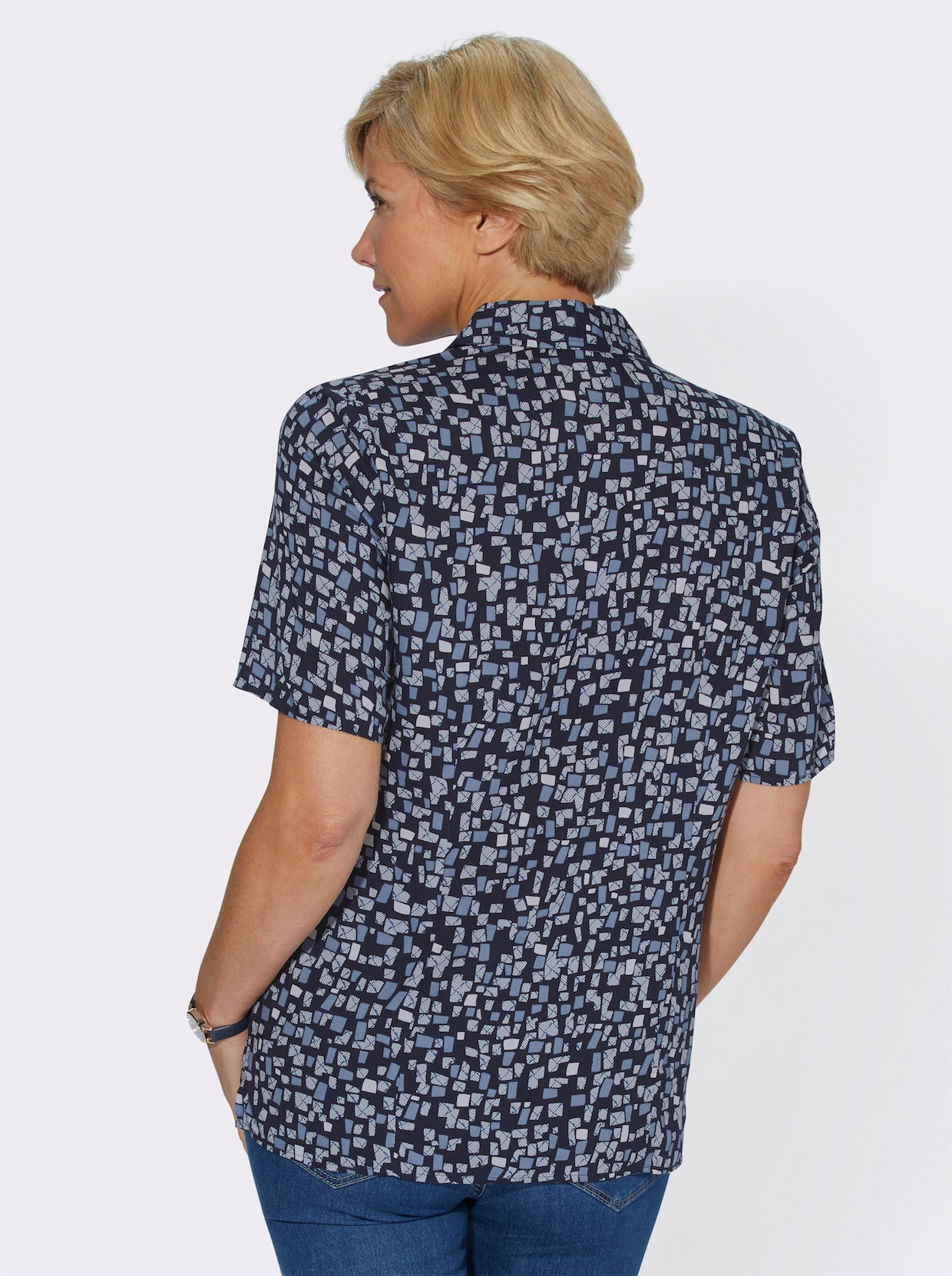 Overhemdblouse - marine gedessineerd