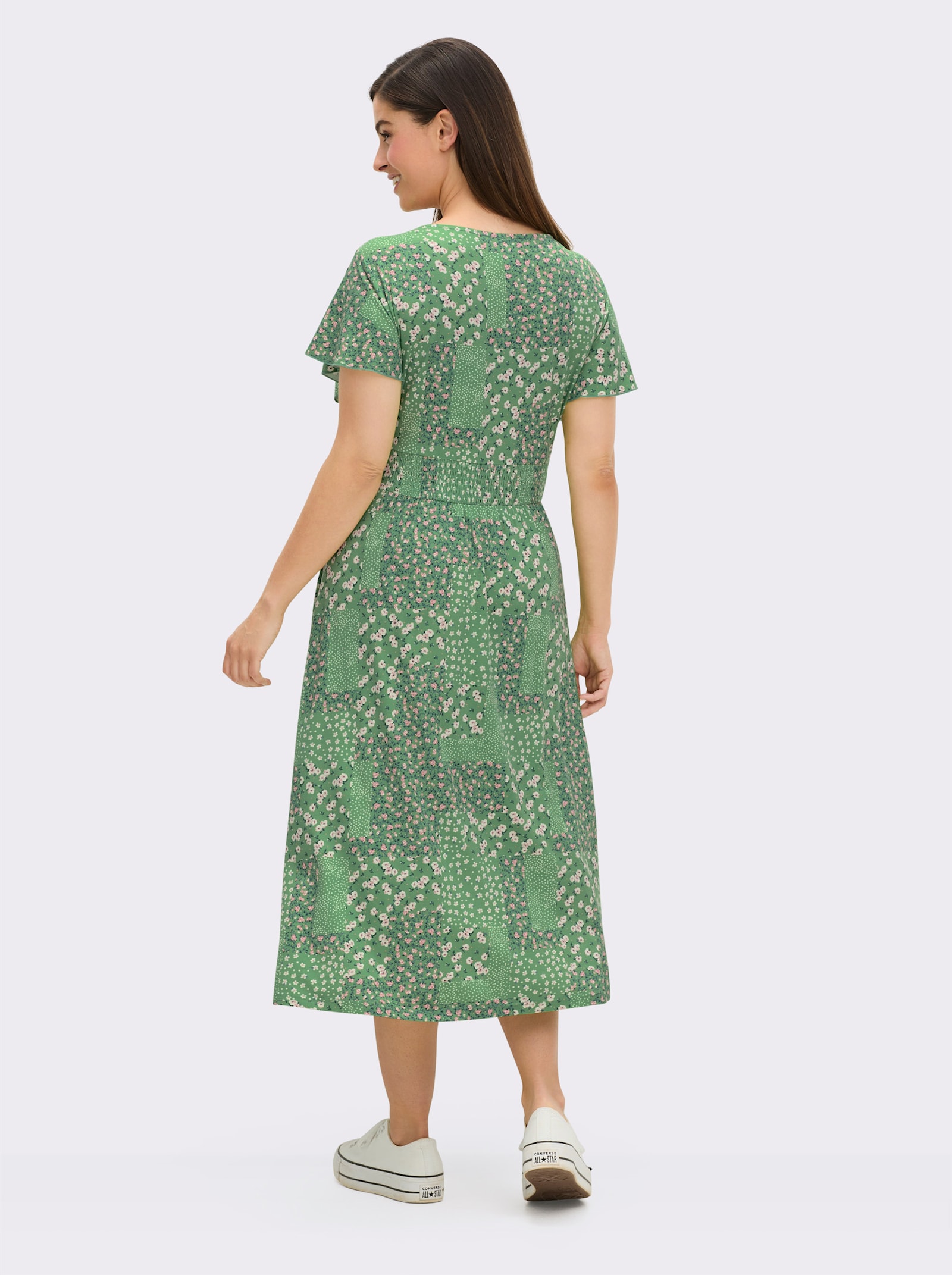 Jerseykleid mit Flügel-Ärmeln - apfel-champagner-bedruckt